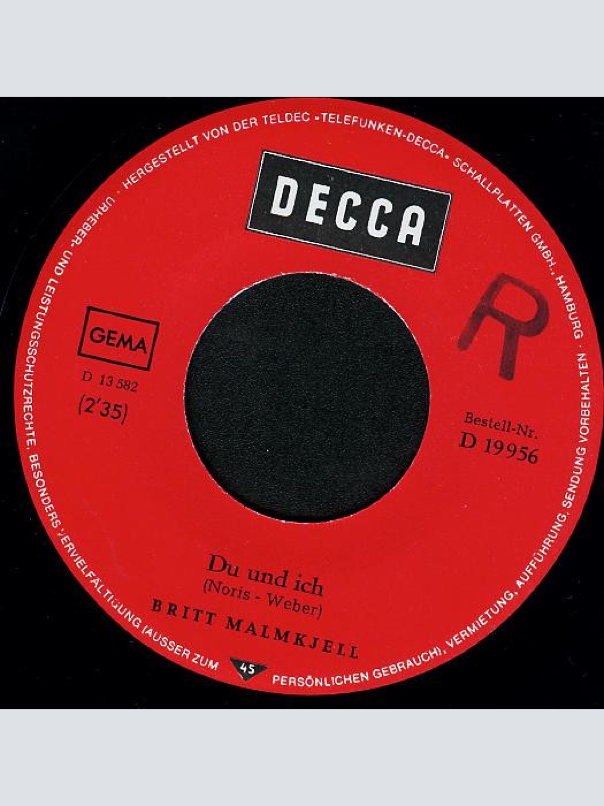 Vinyl / Britt Malmkjell - Du Und Ich / Sonny Boy