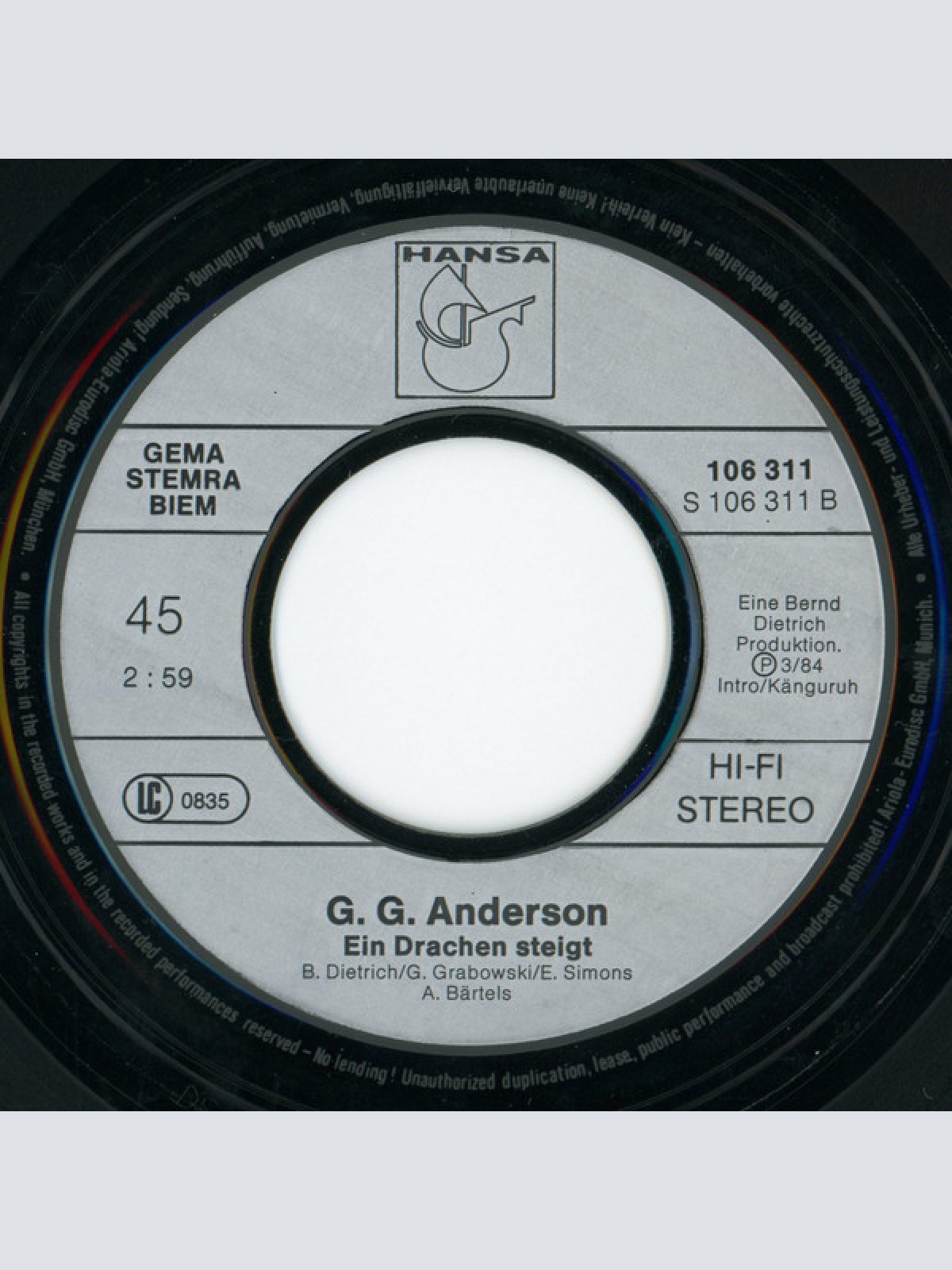 Vinyl / G.G. Anderson - Hungriges Herz