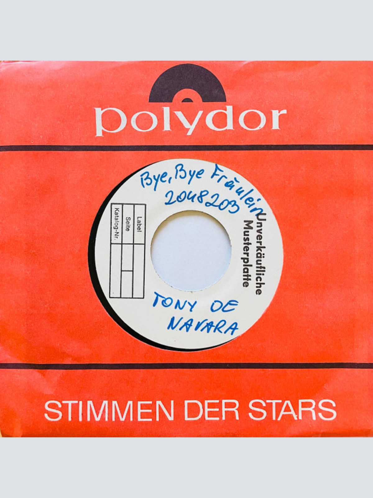 Vinyl / Tony De Navara - Bye, Bye Fräulein