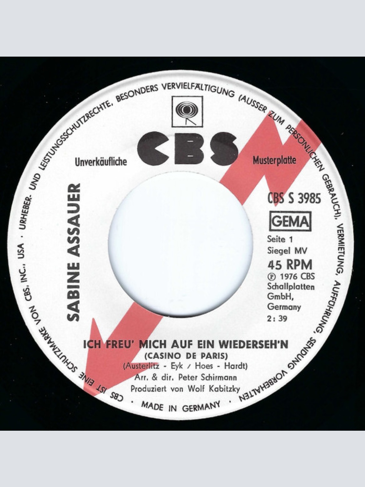 Vinyl / Sabine Assauer - Ich Freu' Mich Auf Ein Wiederseh'n (Casino De Paris)