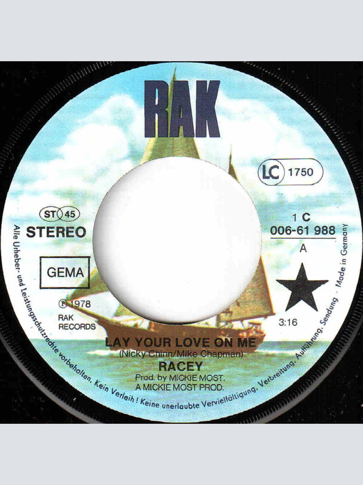 Vinyl / Racey - Lay Your Love On Me
