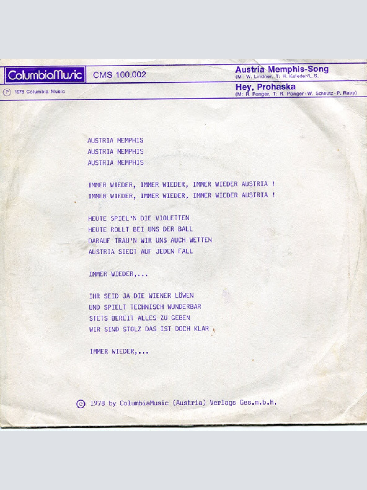 Vinyl / Austria-Fan-Chor* - F.K. Austria Memphis-Song