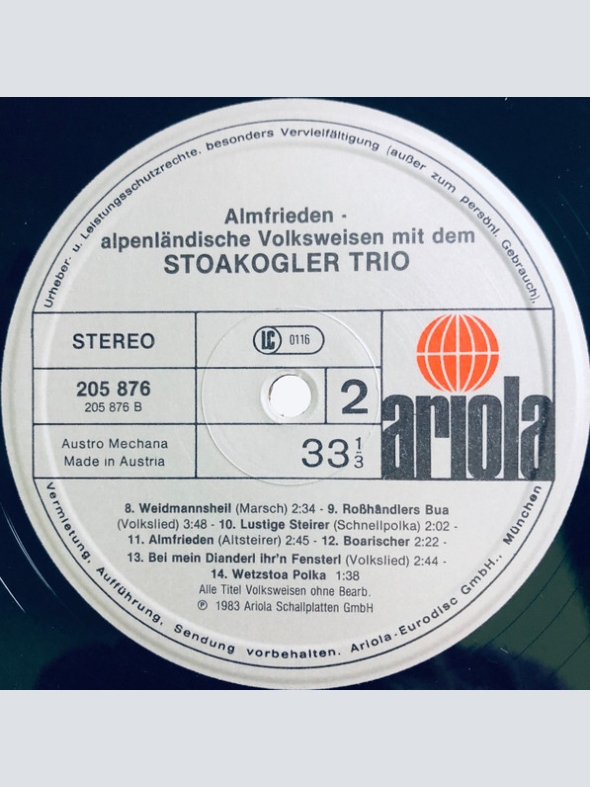Vinyl / Stoakogler Trio - Almfrieden - Alpenländische Volksweisen Mit Dem Stoakogler Trio