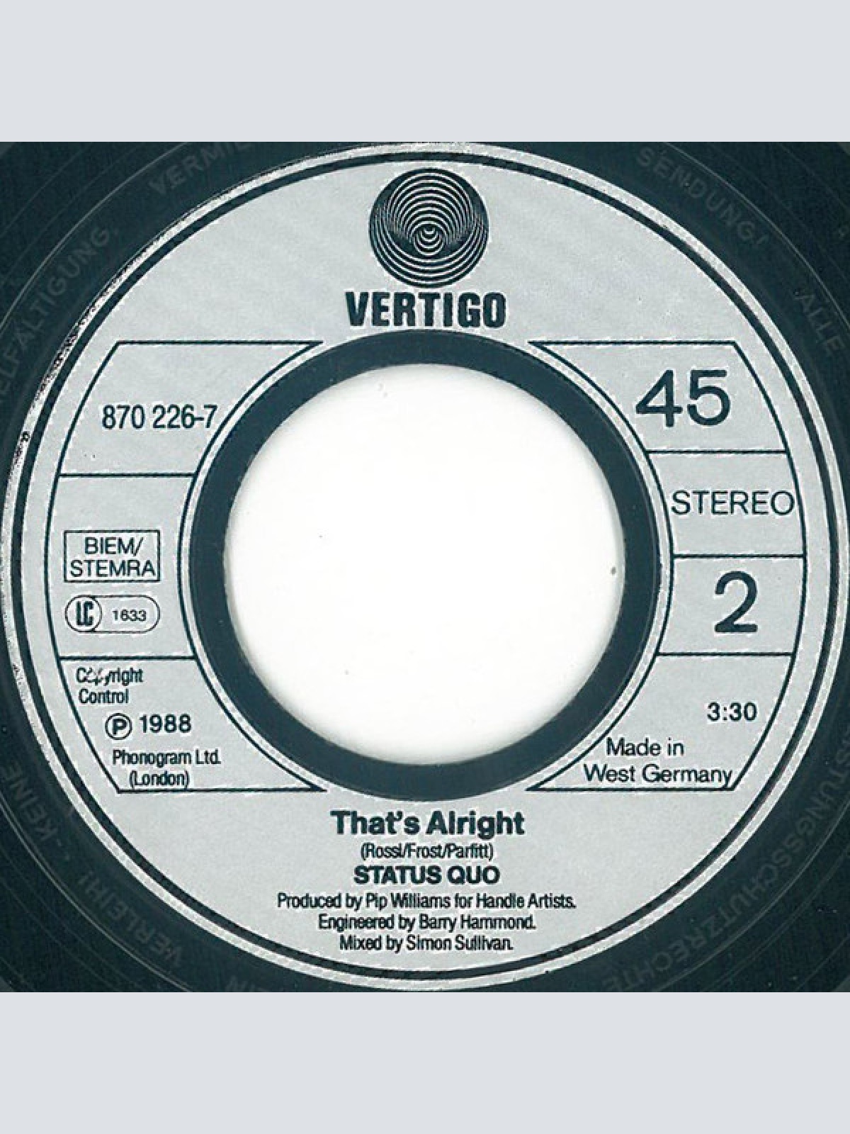 Vinyl / Status Quo - Ain't Complaining