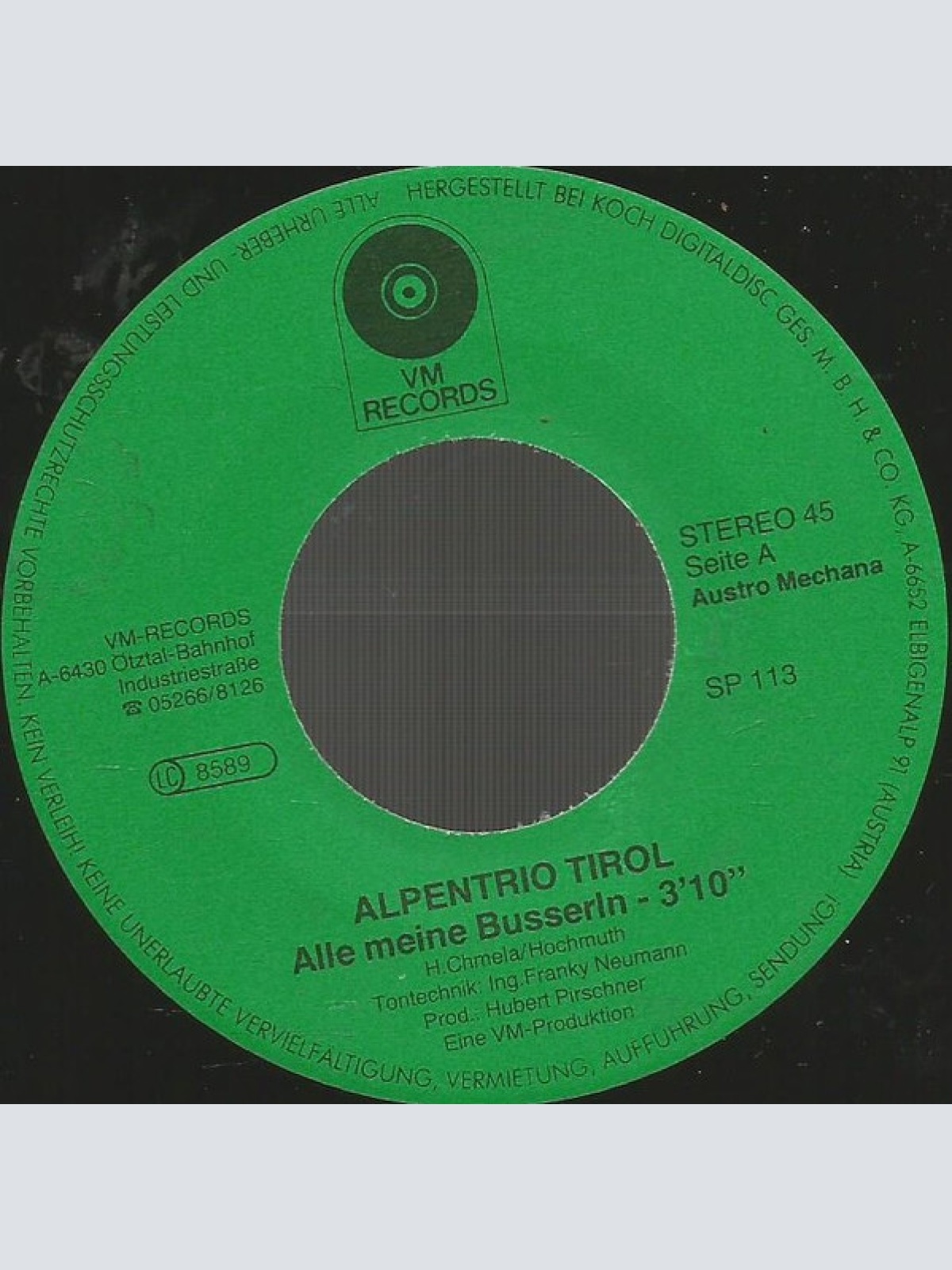 Vinyl / Alpentrio Tirol - Alle Meine Busserln / Hab A Bissl Geduld Mit Mir