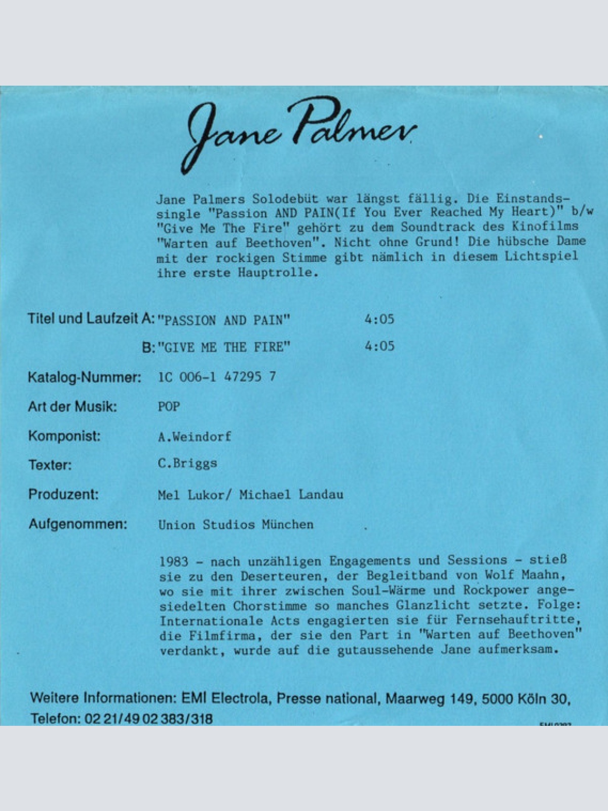 Vinyl / Jane Palmer - Passion & Pain