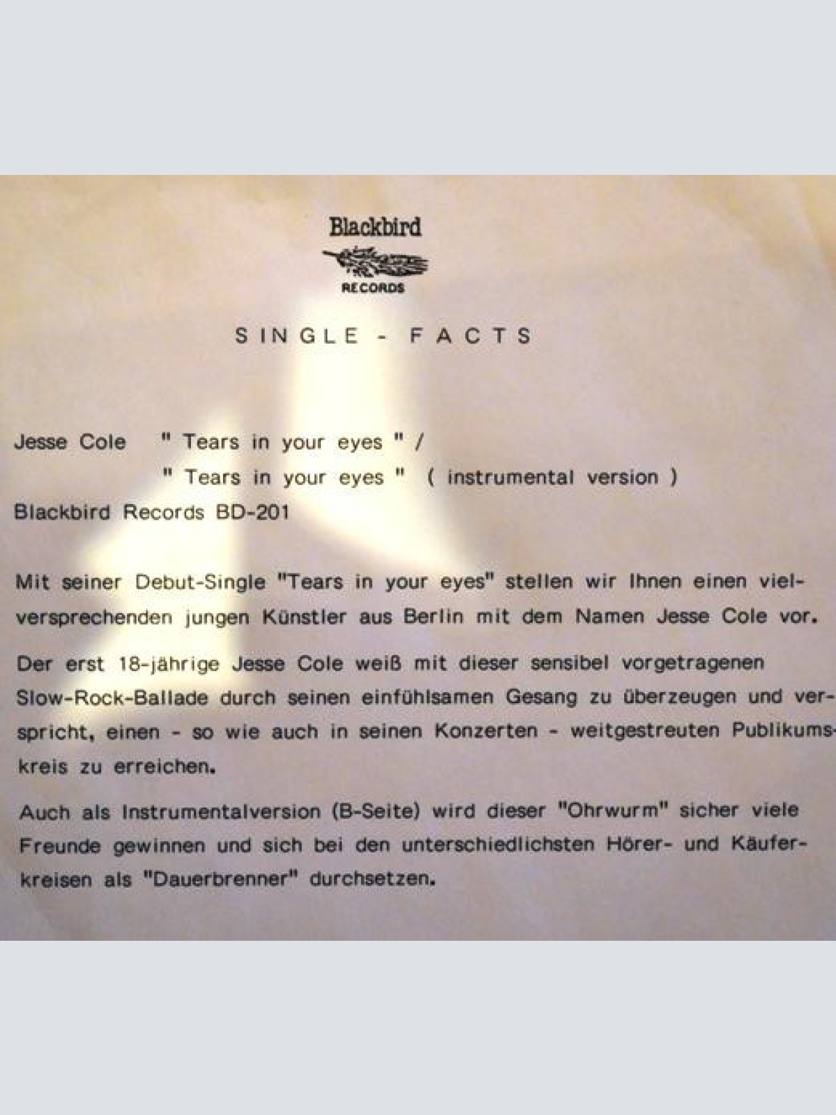 Vinyl / Jesse Cole - Tears In Your Eyes