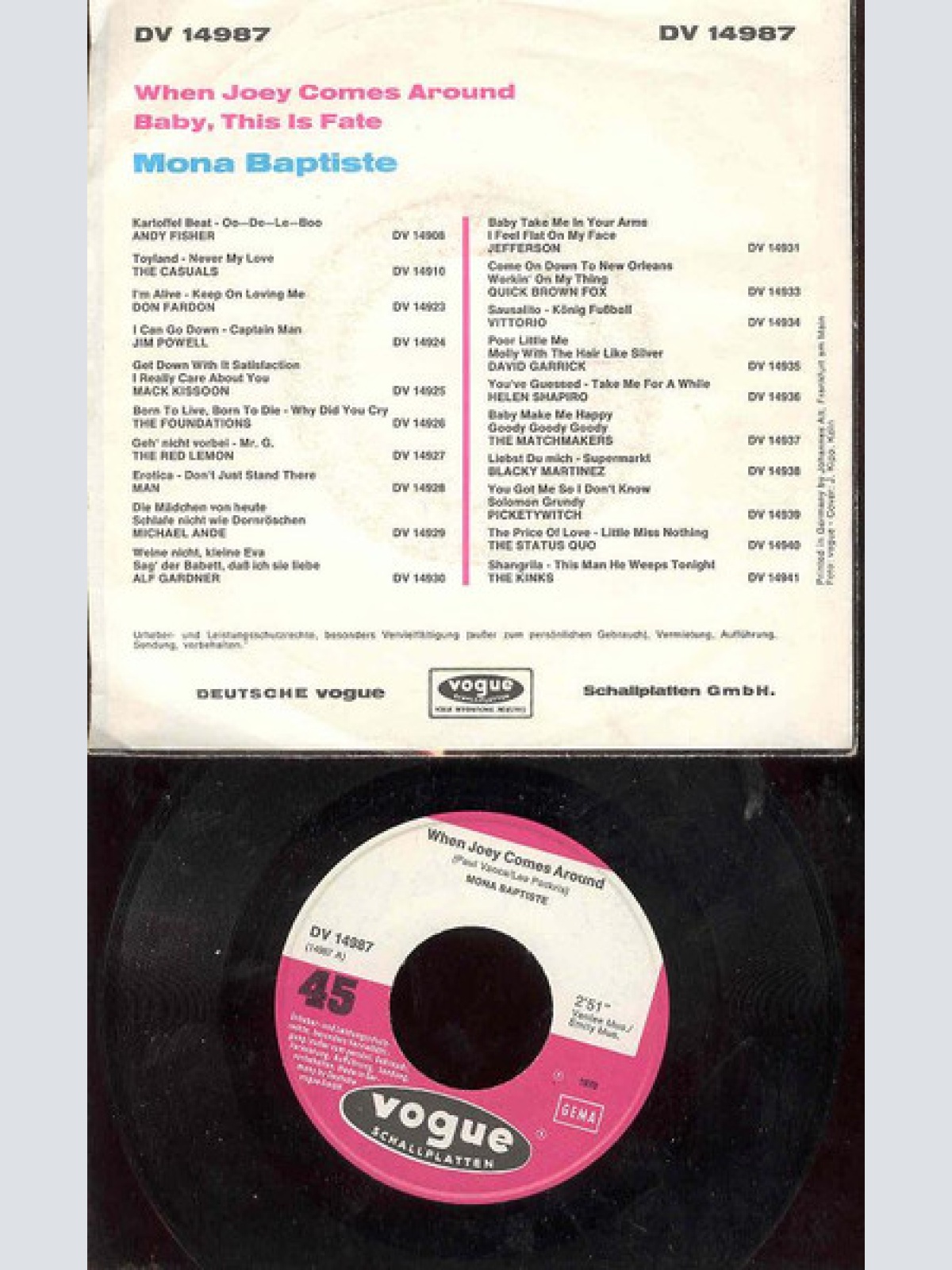 Vinyl / Mona Baptiste - When Joey Comes Around / Baby, This Is Fate