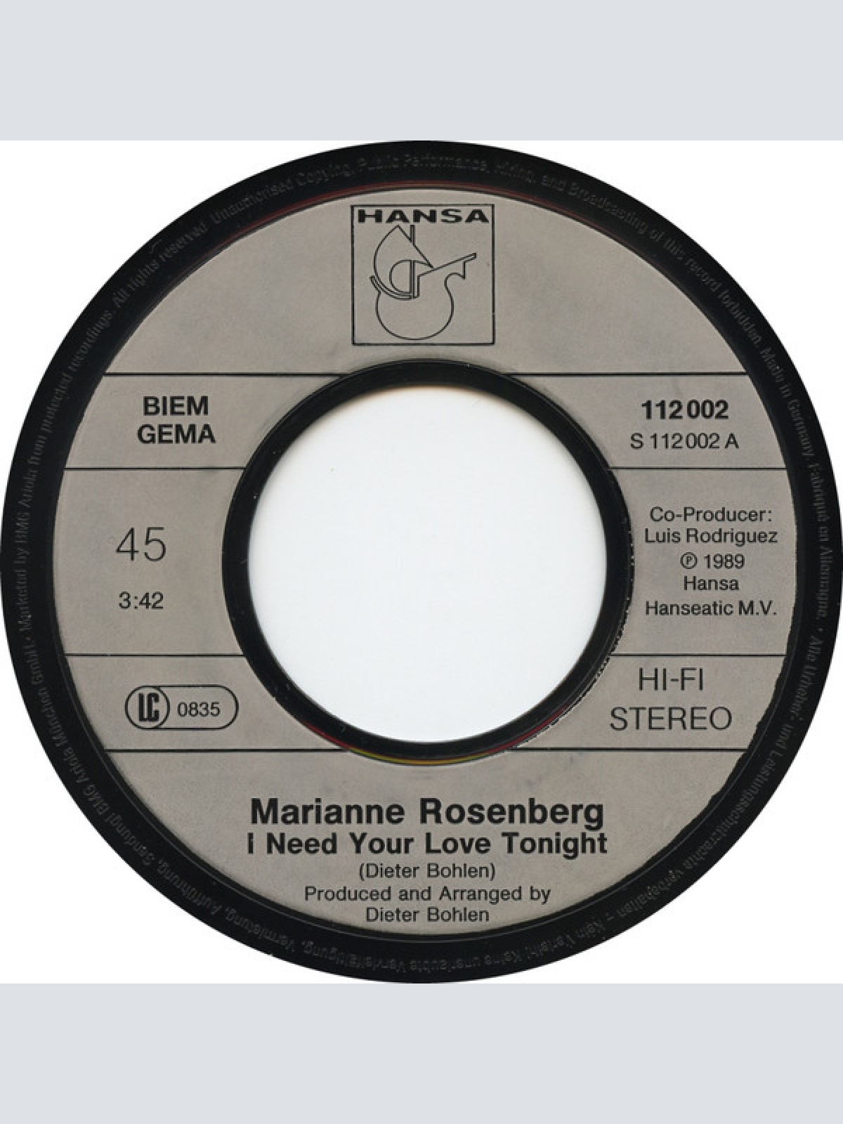 Vinyl / Marianne Rosenberg - I Need Your Love Tonight