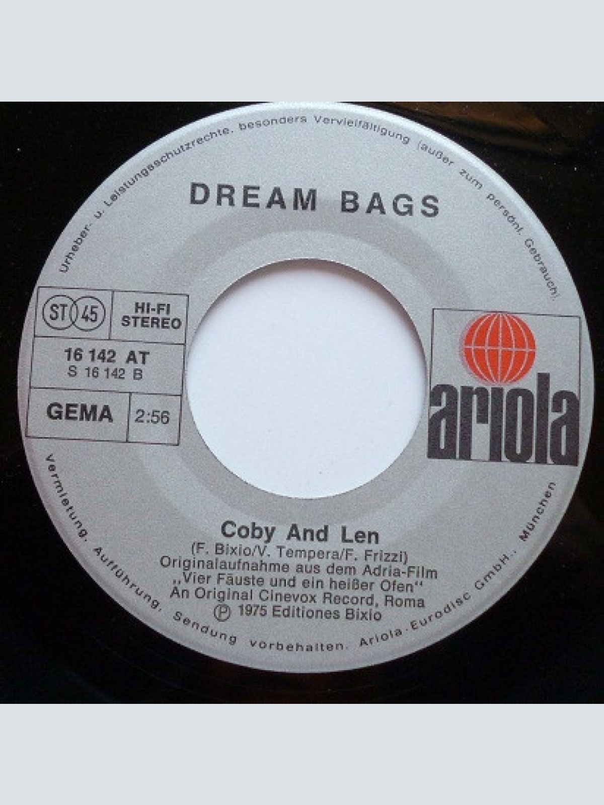 Vinyl / Dream Bags - Sky's Motor-Bike / Coby And Len (Originalaufnahmen Aus Dem Adria-Film Vier Fäuste Und Ein Heißer Ofen)