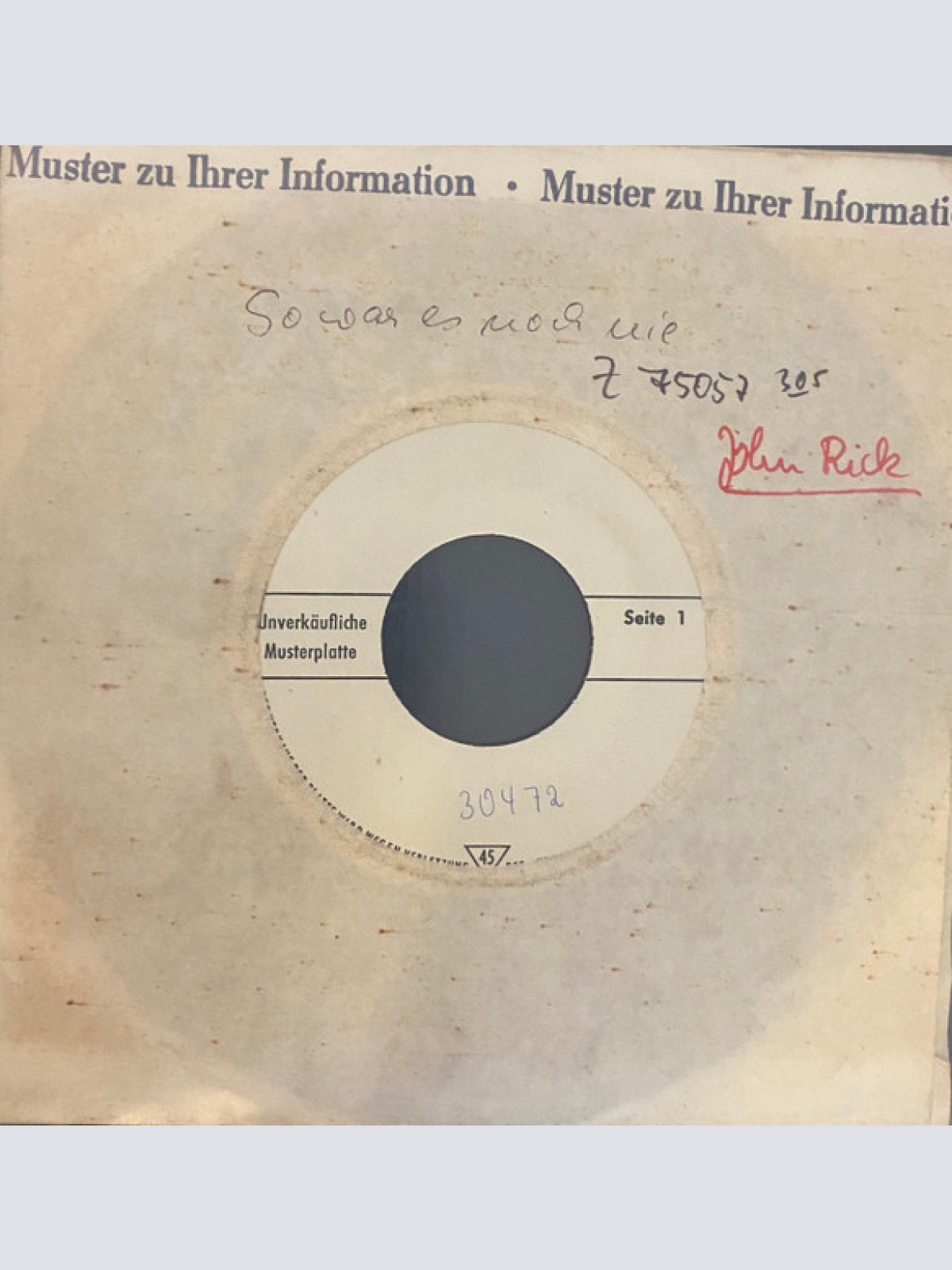 Vinyl / John Rick - So War Es Noch Nie