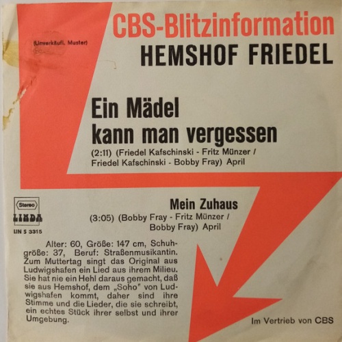 Vinyl / Hemshof Friedel - Ein Mädel Kann Man Vergessen