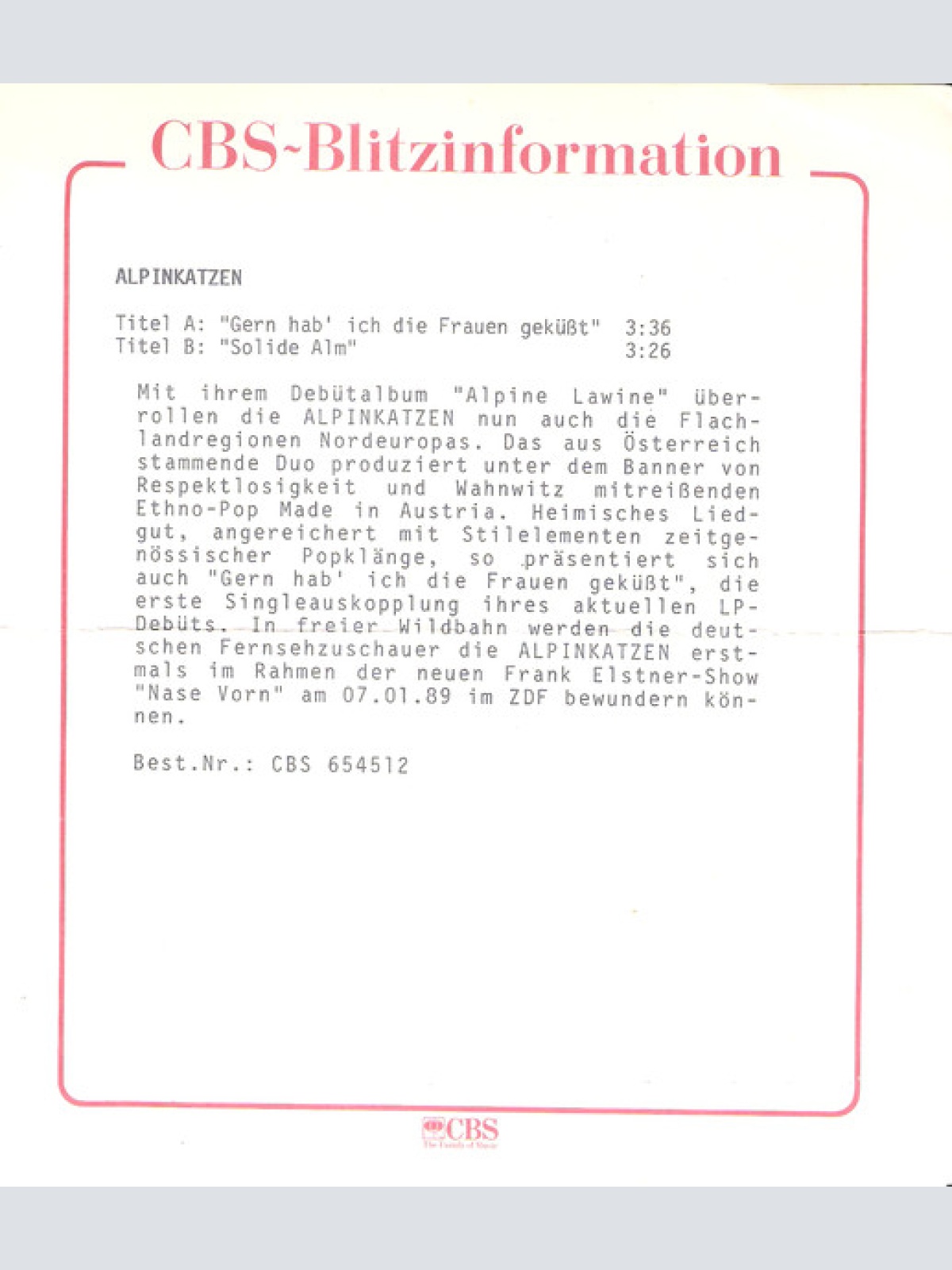 Vinyl / Alpinkatzen - Gern' Hab Ich Die Frauen Geküsst