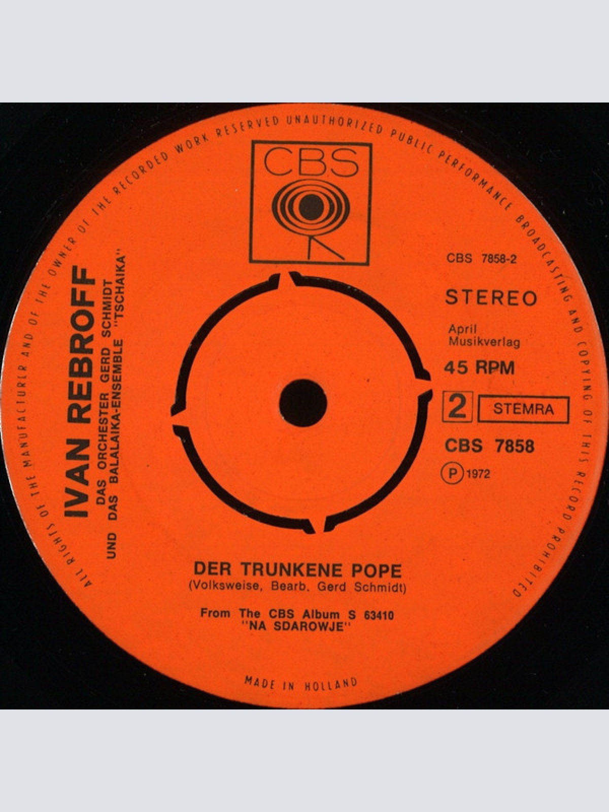 Vinyl / Ivan Rebroff - Der Trunkene Pope / Im Tiefen Keller