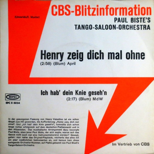 Vinyl / Paul Bistes Tango Saloon Orchestra - Henry Zeig Dich Mal Ohne