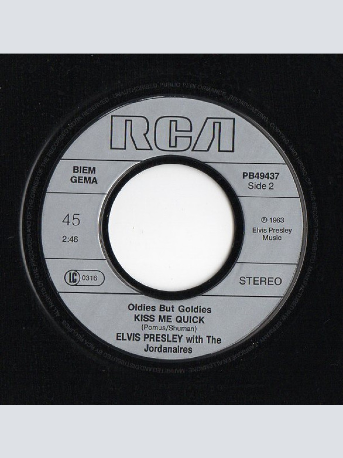 Vinyl / Elvis Presley - Wooden Heart  / Kiss Me Quick