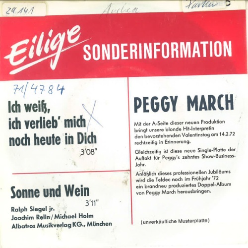 Vinyl / Peggy March - Ich Weiß Ich Verlieb Mich Noch Heute In Dich