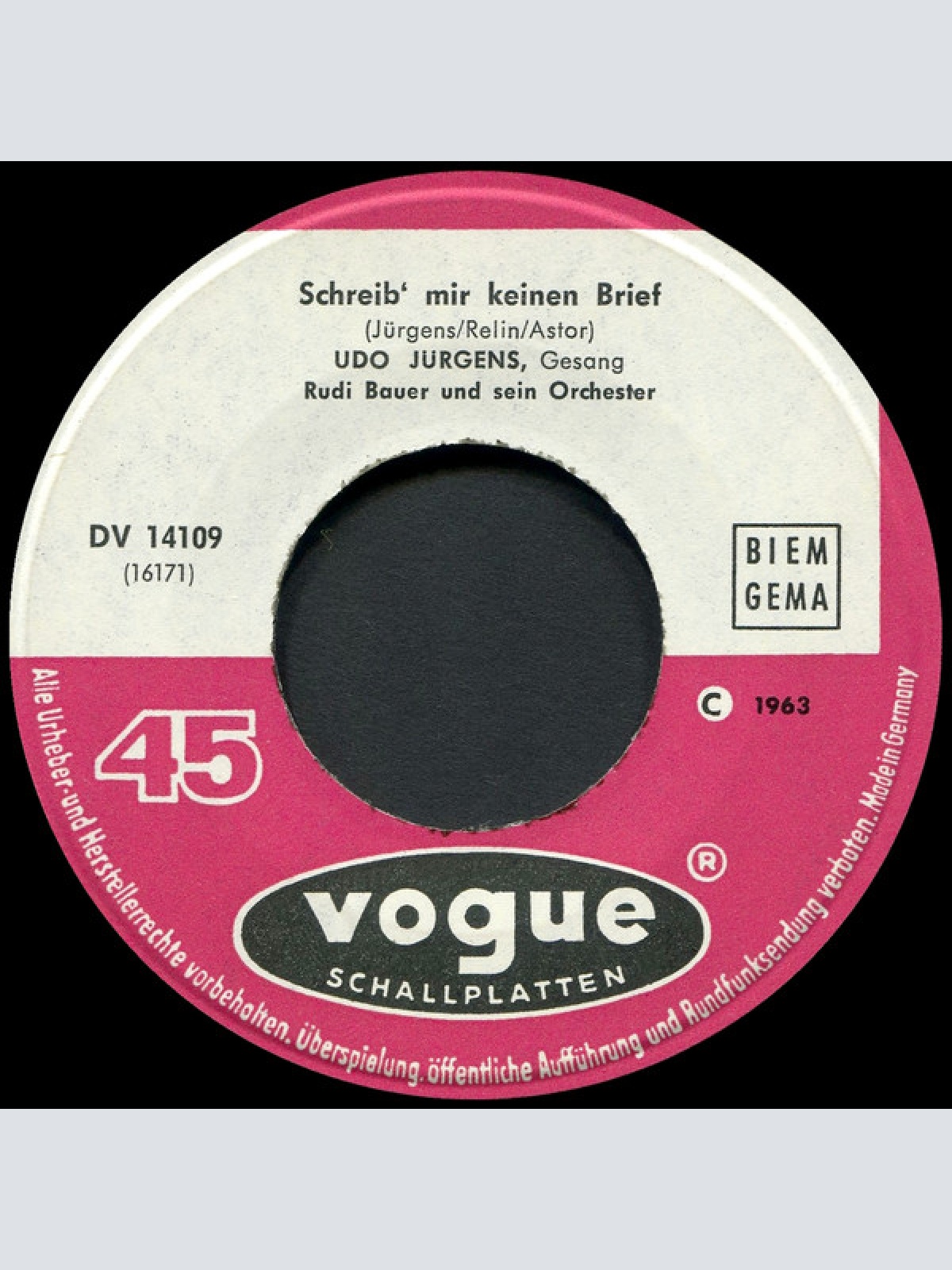 Vinyl / Udo Jürgens - Schreib' Mir Keinen Brief / Ich Träum' Noch Von Jenny