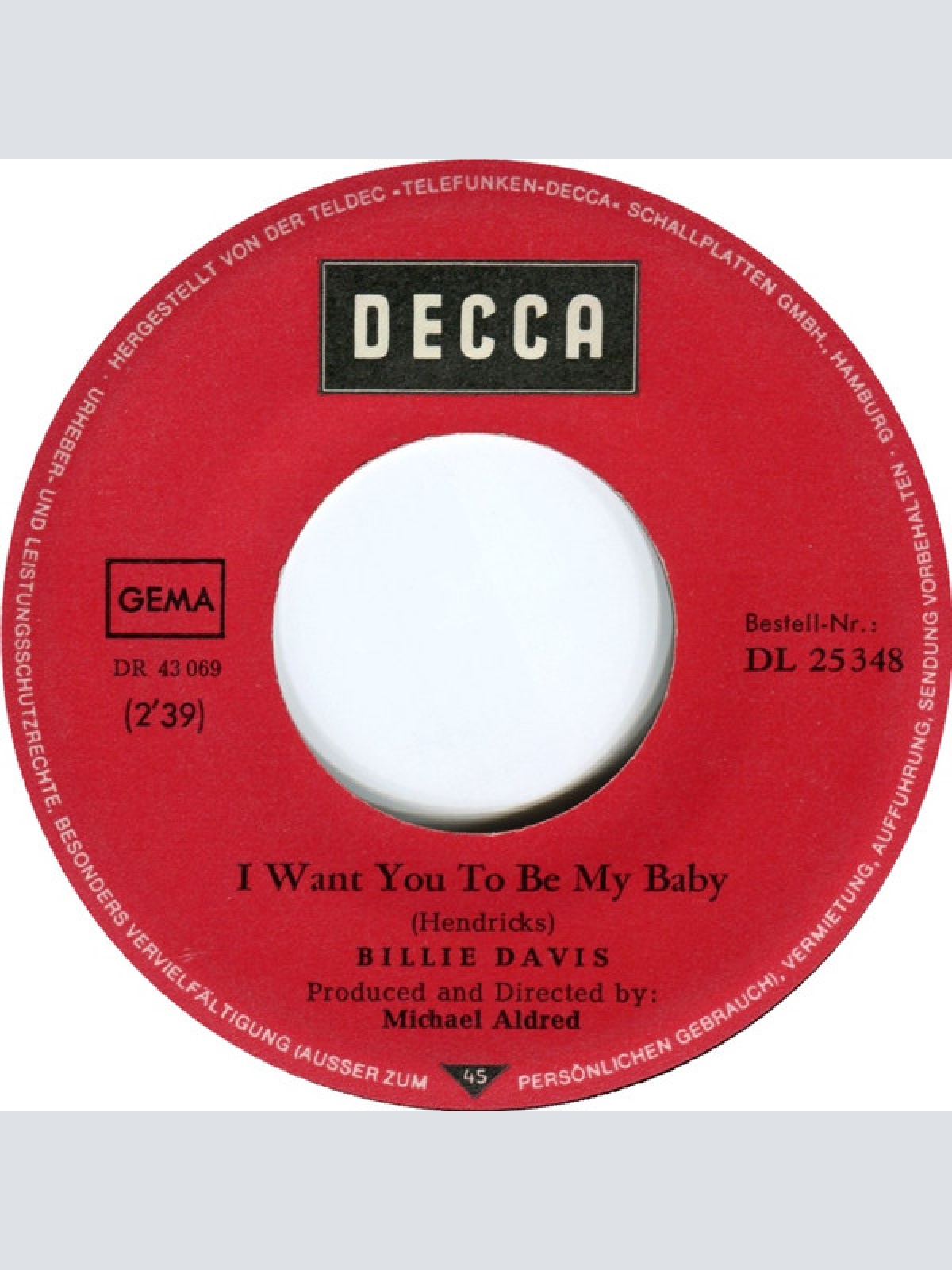 Vinyl / Billie Davis - I Want You To Be My Baby