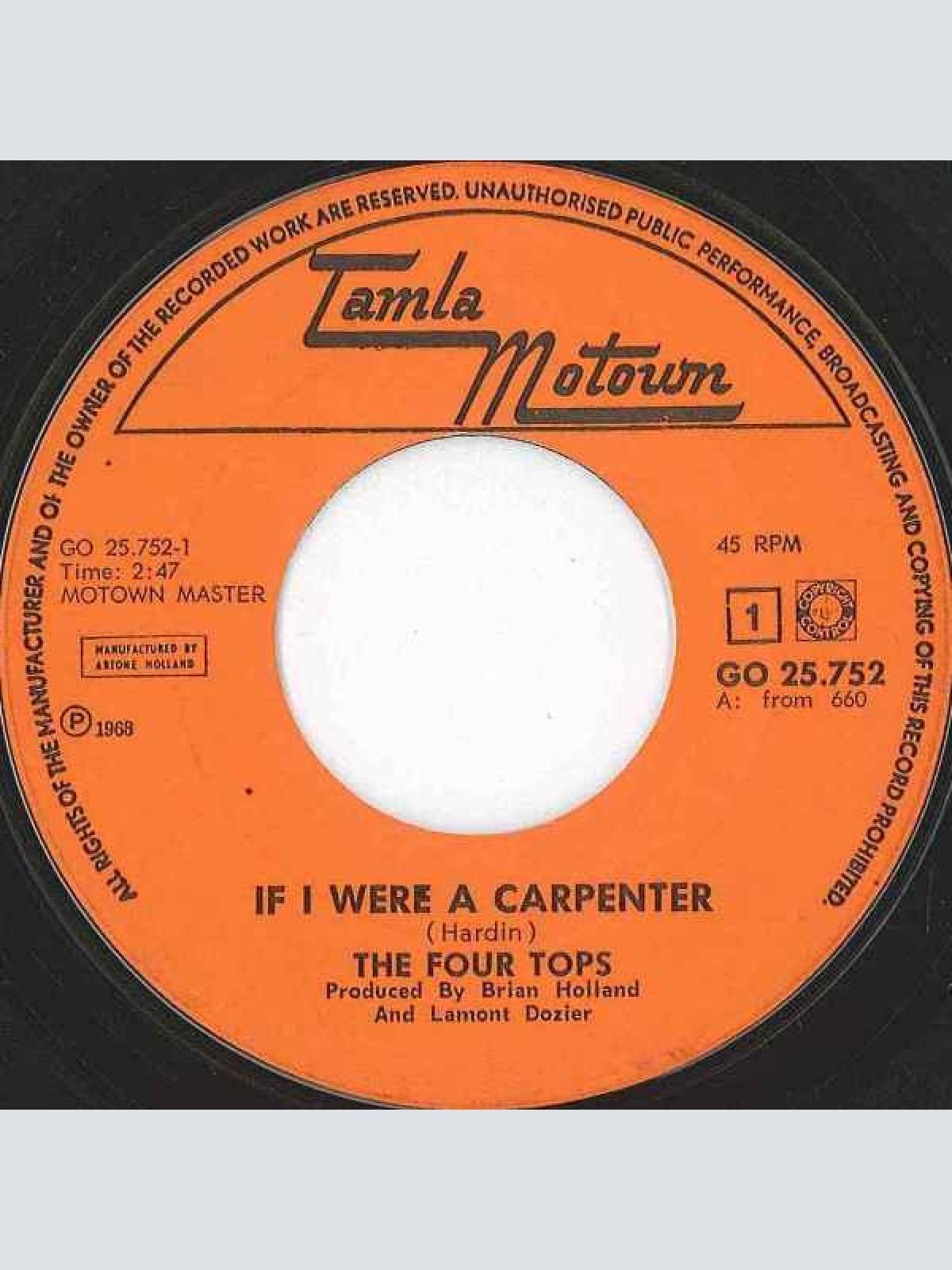 Vinyl / The Four Tops* - If I Were A Carpenter