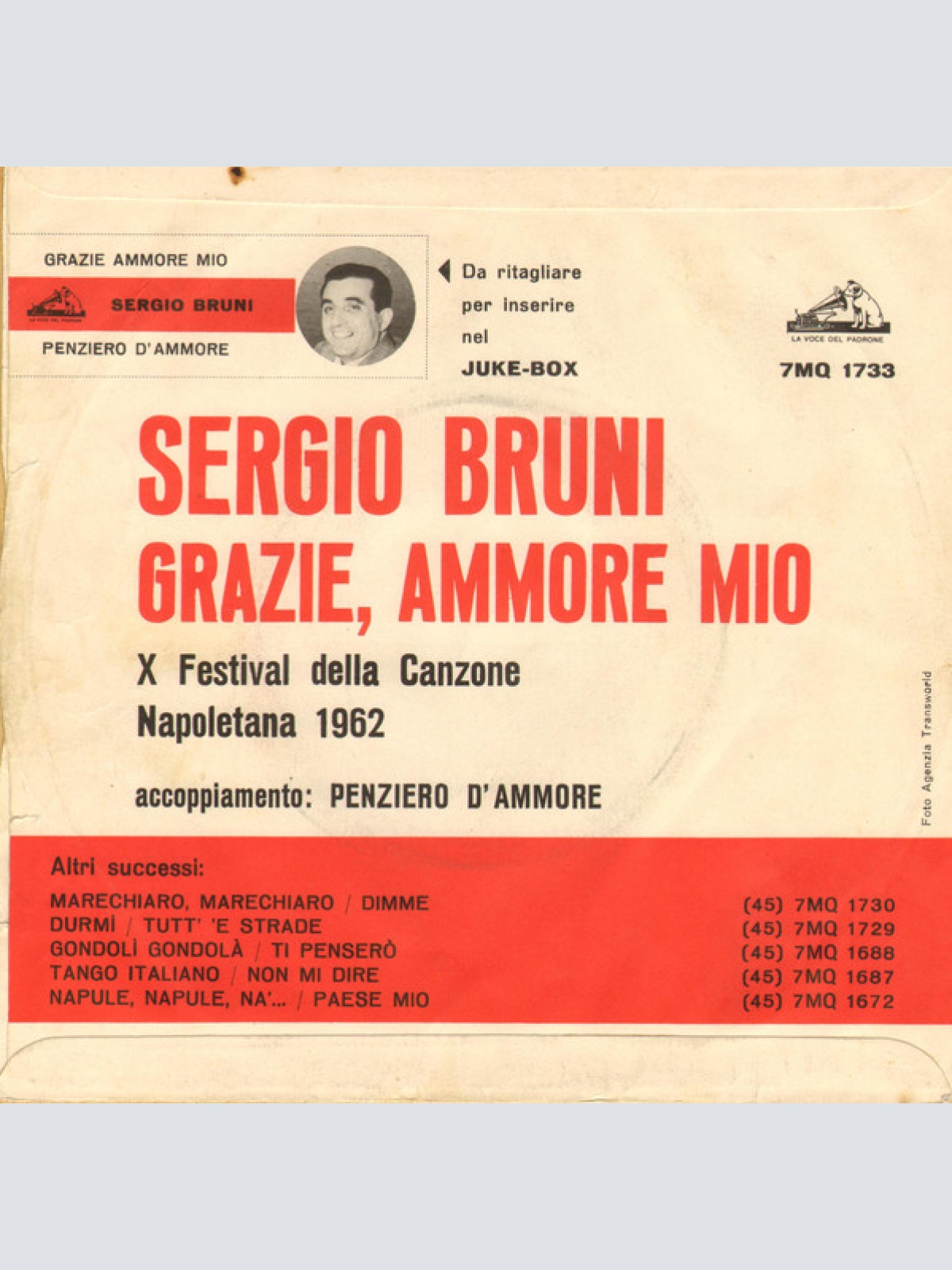 Vinyl / Sergio Bruni - Grazie, Ammore Mio