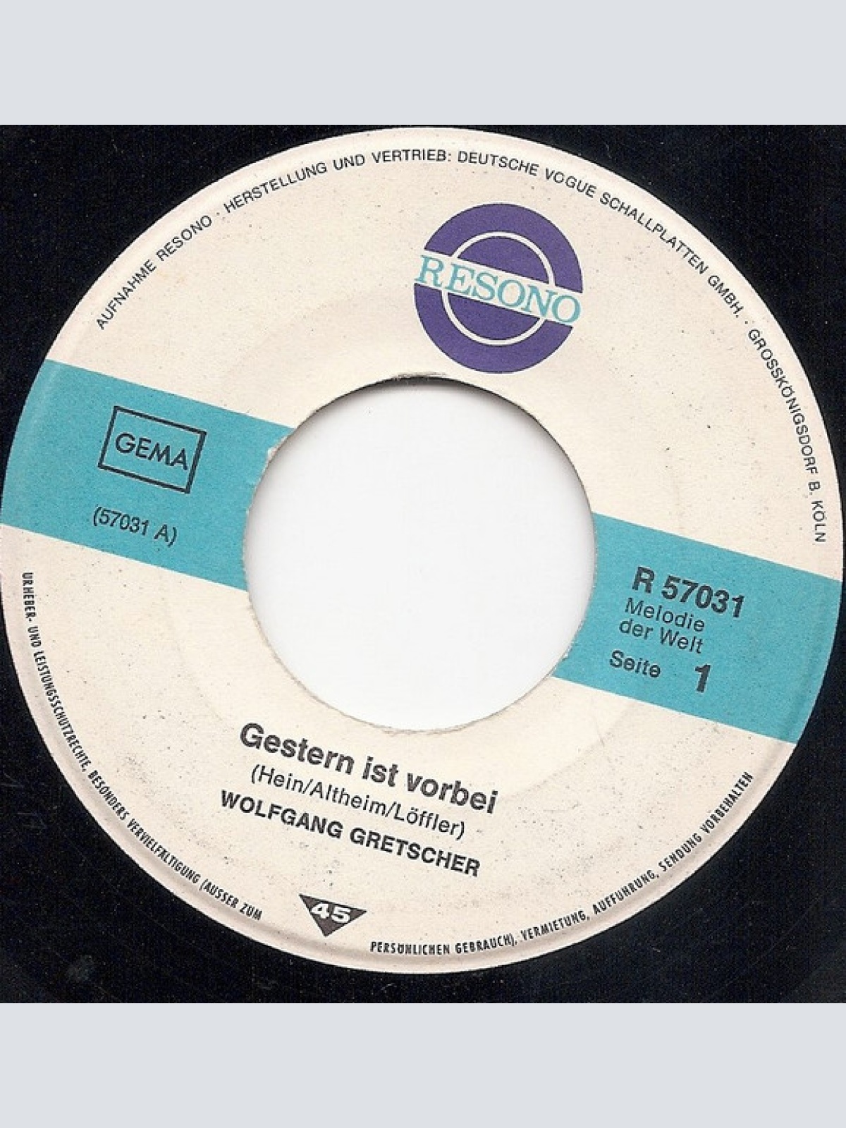 Vinyl / Wolfgang Gretscher - Gestern Ist Vorbei