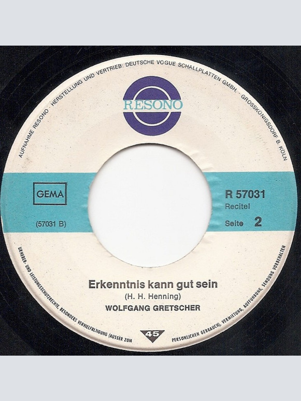 Vinyl / Wolfgang Gretscher - Gestern Ist Vorbei