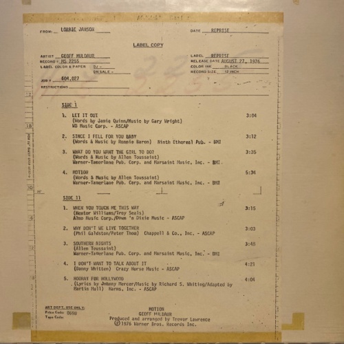 Vinyl / Geoff Muldaur - Motion