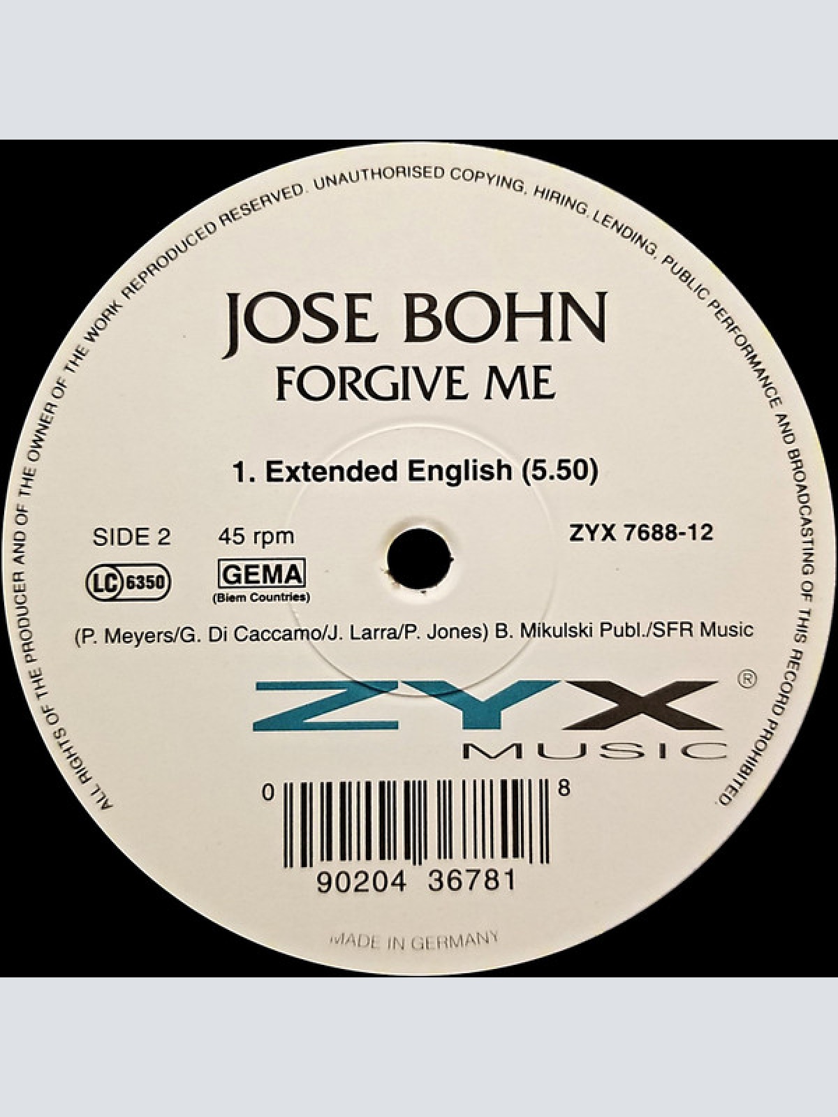 Vinyl / Jose Bohn - Forgive Me