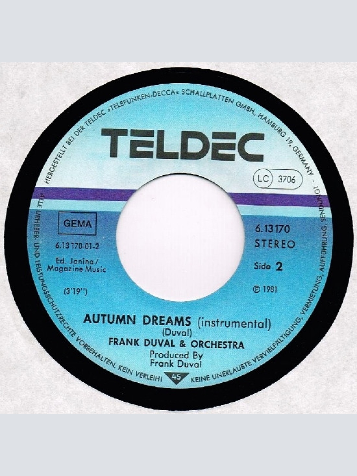 Vinyl / Frank Duval & Orchestra - Cry (For Our World)