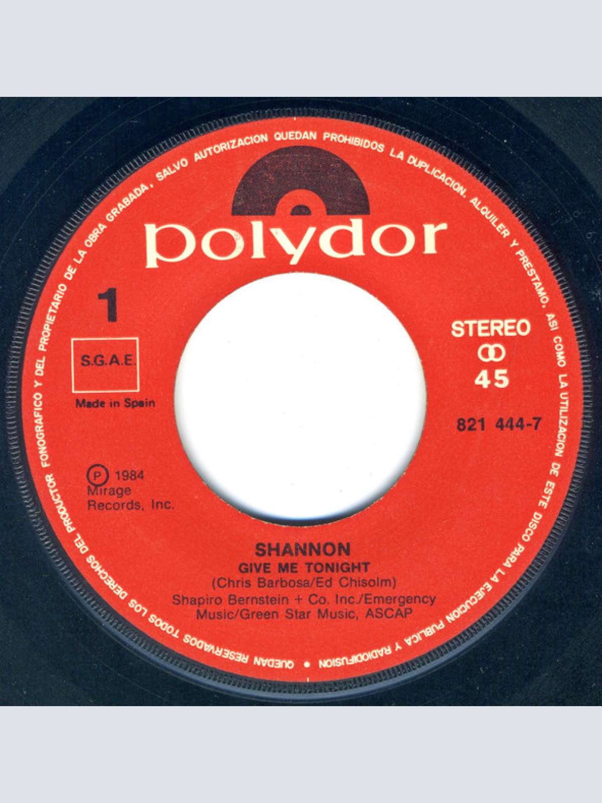 Vinyl / Shannon - Give Me Tonight = Dame Esta Noche