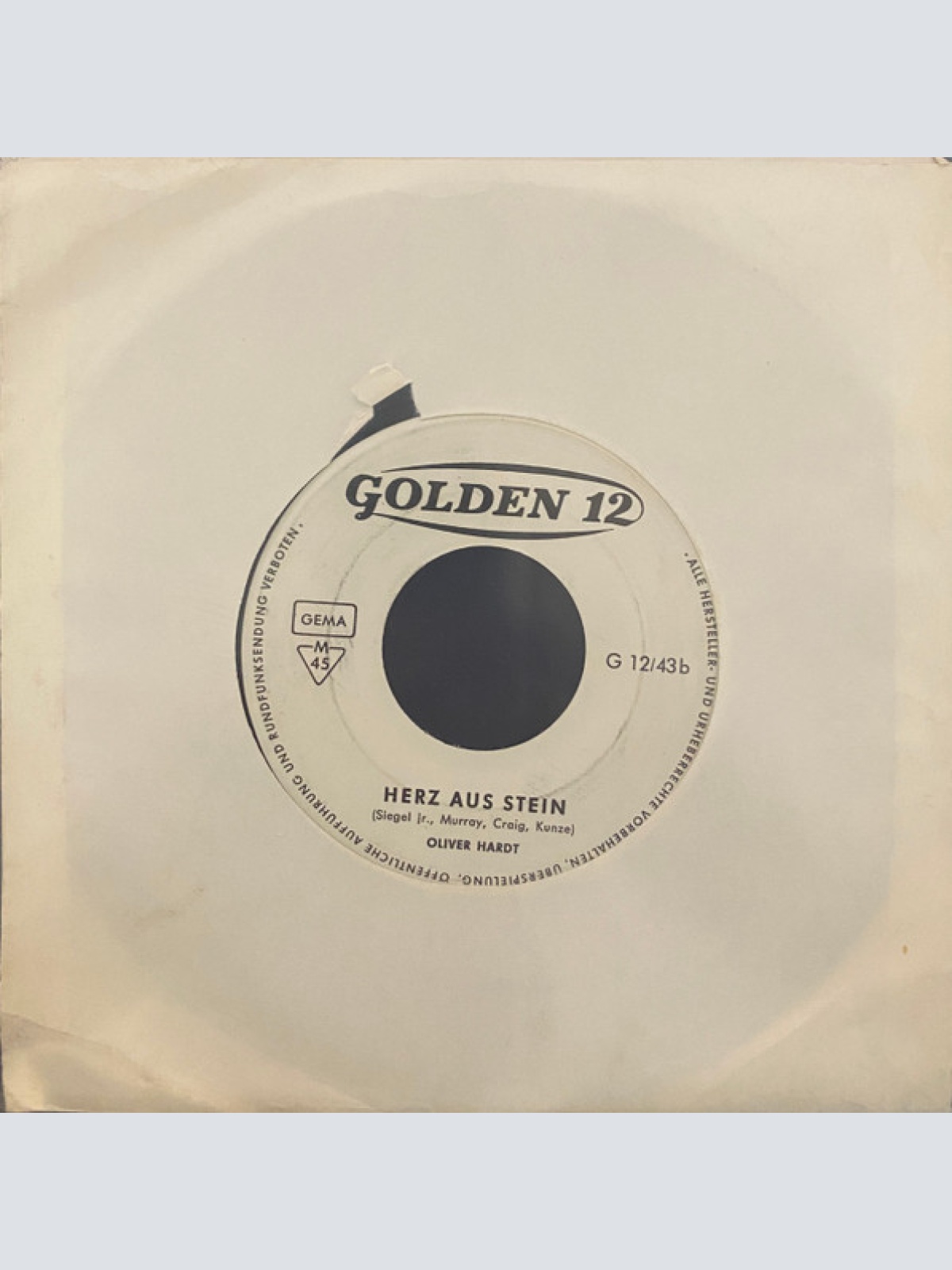 Vinyl / Oliver Hardt - Kannst Du Nicht Warten / Herz Aus Stein