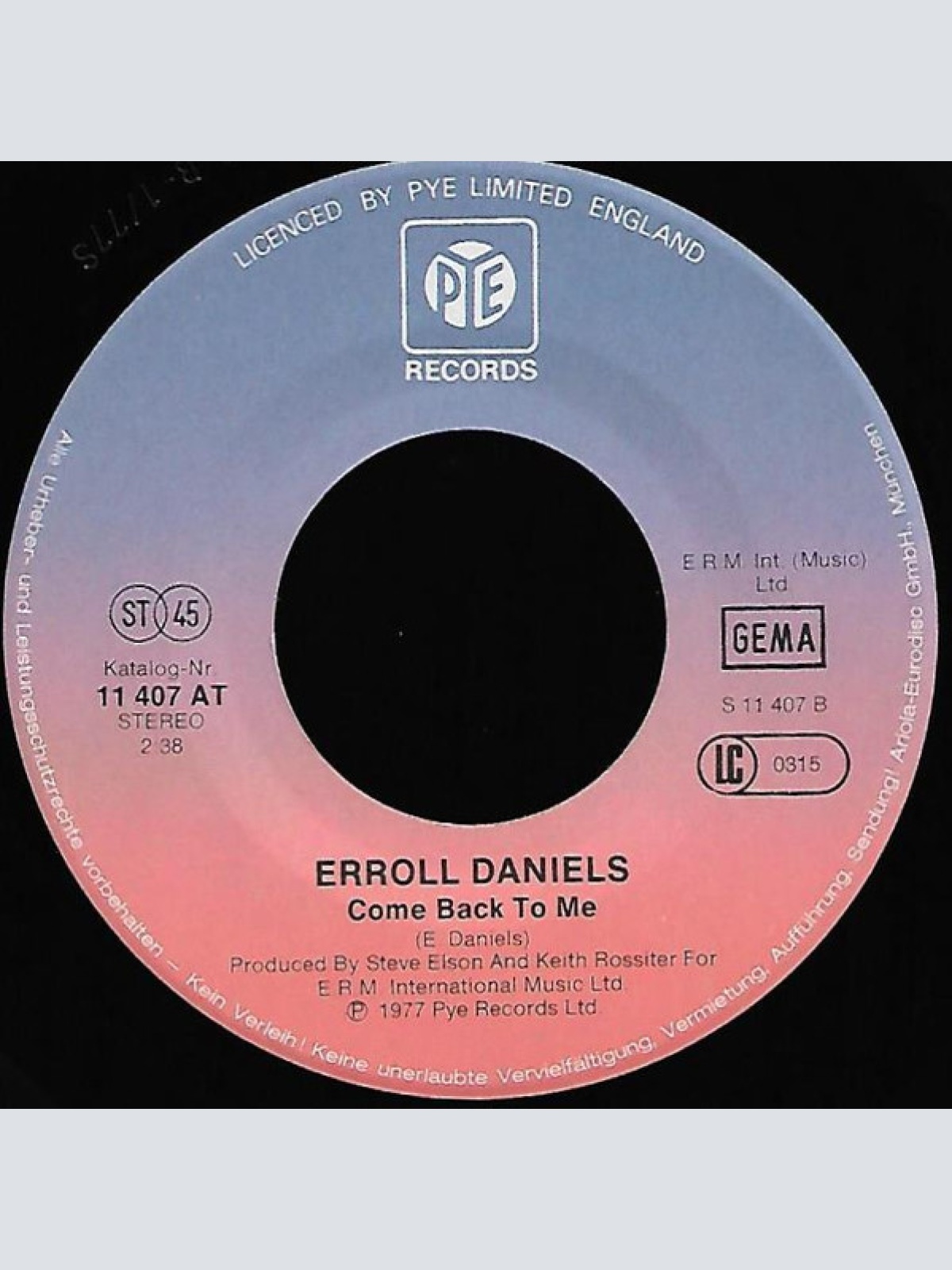 Vinyl / Errol Daniels - Reggae In The Sun / Come Back To Me