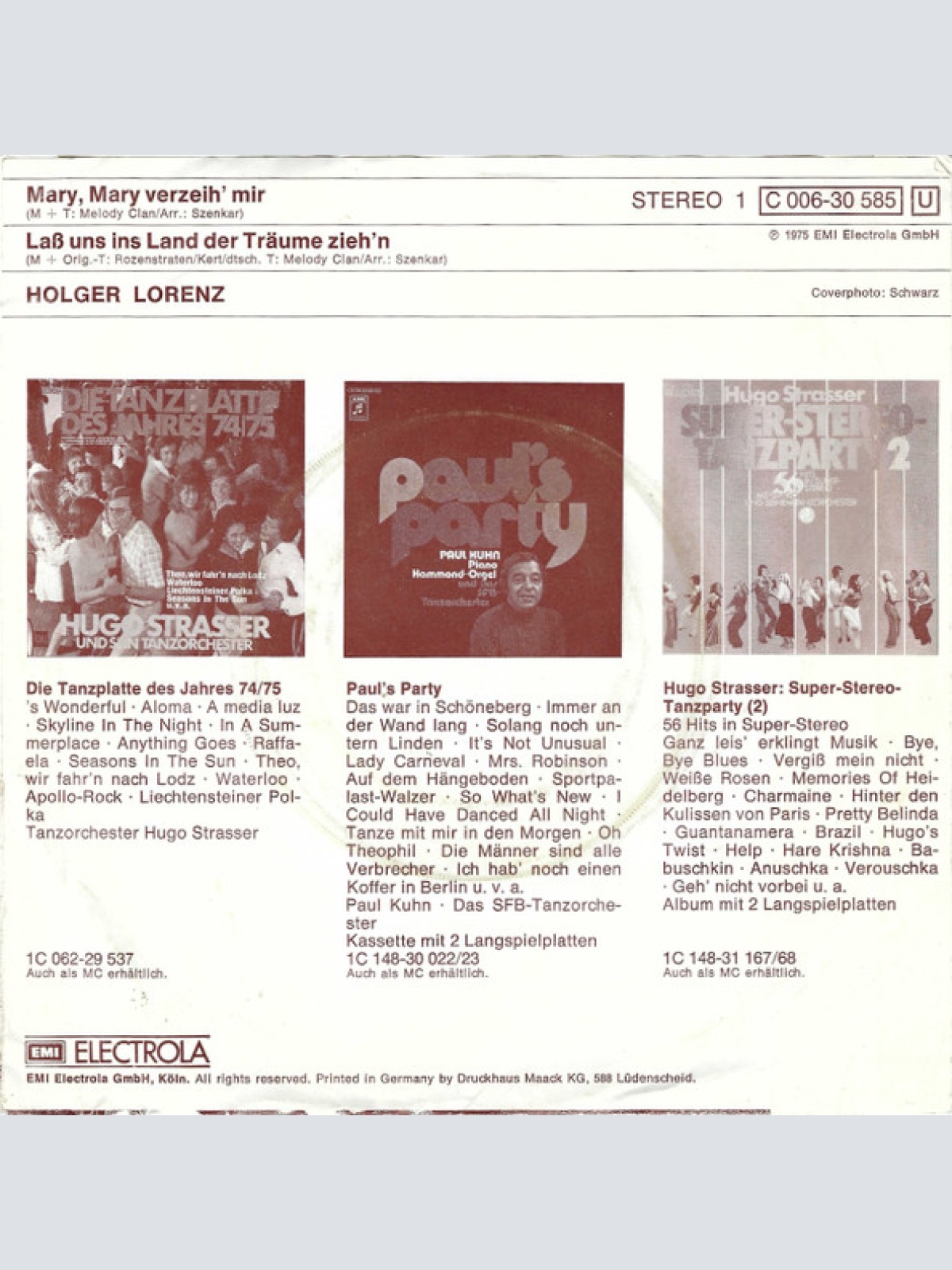 Vinyl / Holger Lorenz - Mary, Mary Verzeih' Mir