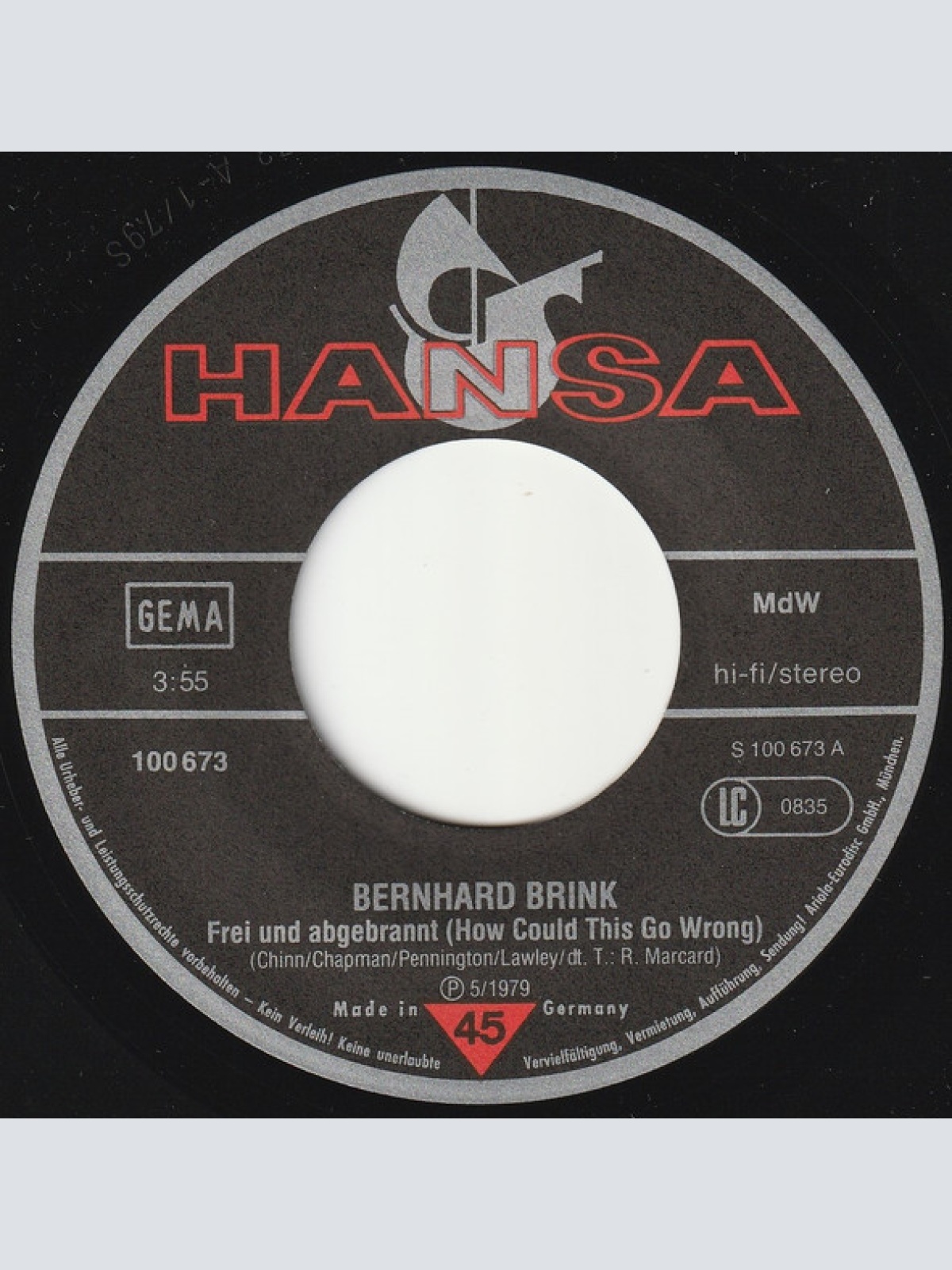 Vinyl / Bernhard Brink - Frei Und Abgebrannt