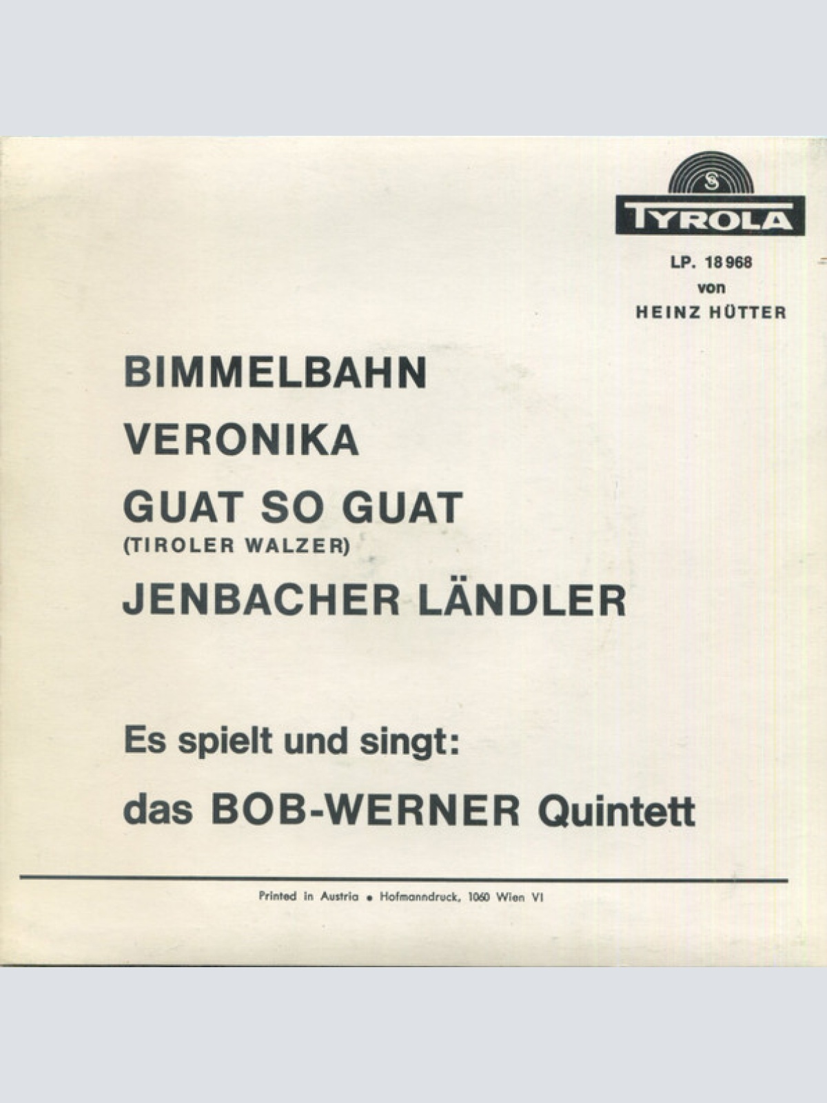 Vinyl / Bob Werner Quintett - Von Jenbach Bis Zum Achensee