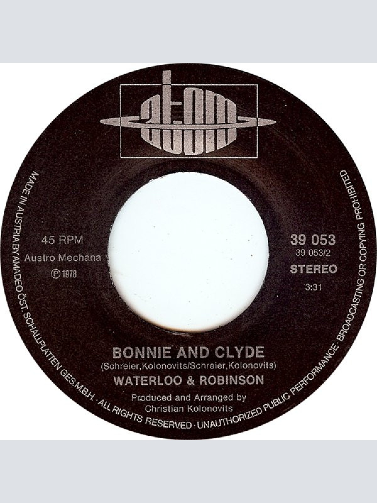 Vinyl / Waterloo & Robinson - Chocolata / Bonnie And Clyde