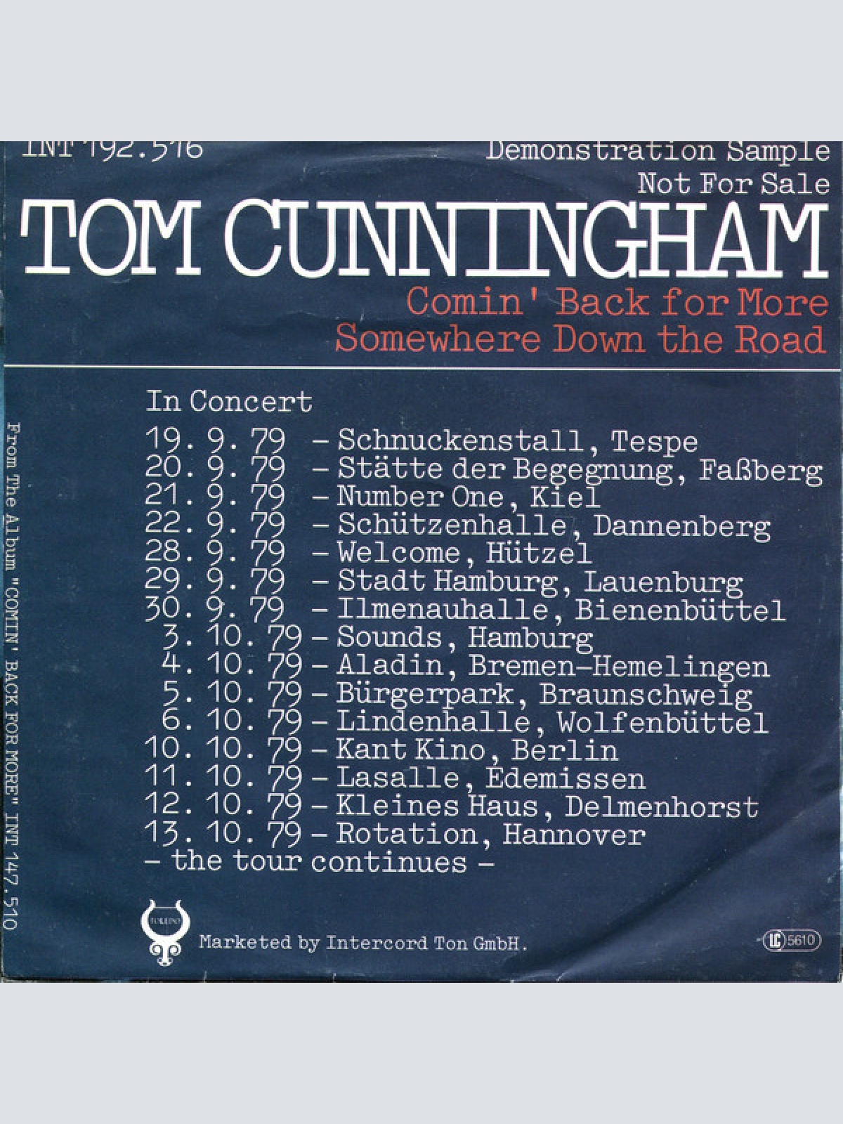 Vinyl / Tom Cunningham - Comin' Back For More