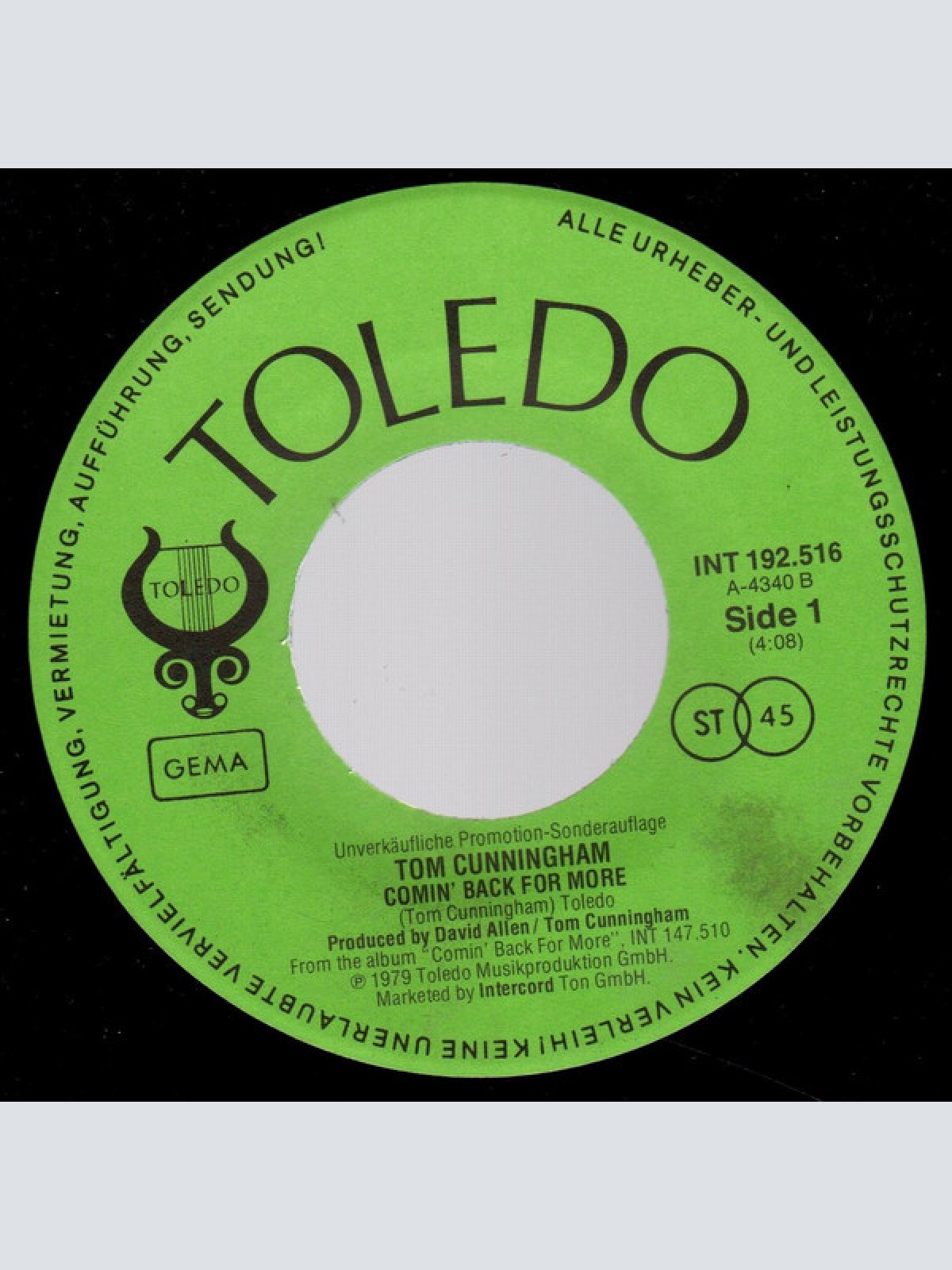 Vinyl / Tom Cunningham - Comin' Back For More