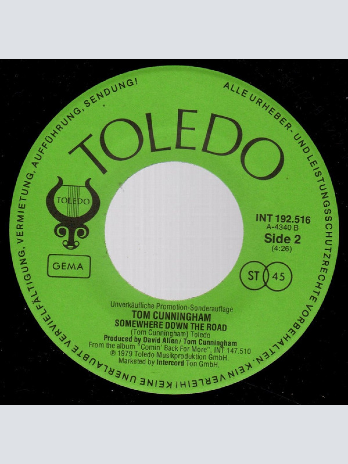 Vinyl / Tom Cunningham - Comin' Back For More