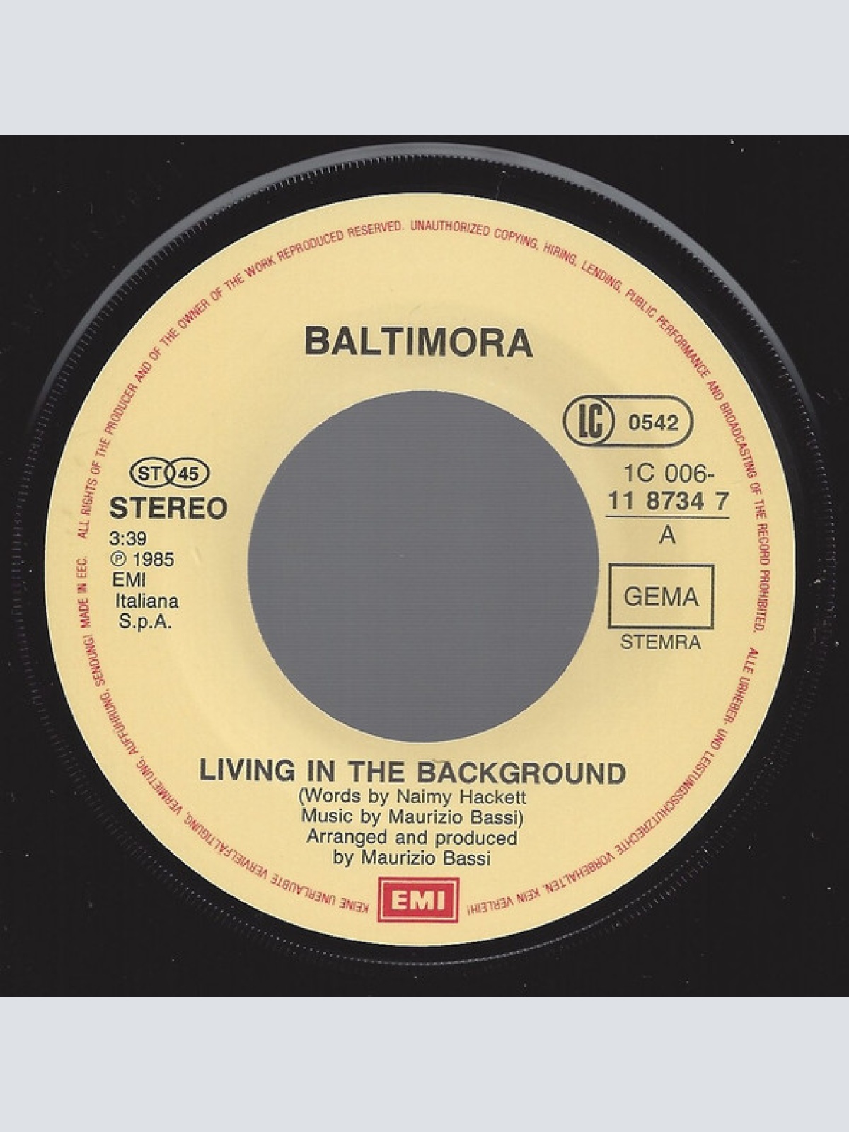 Vinyl / Baltimora - Living In The Background