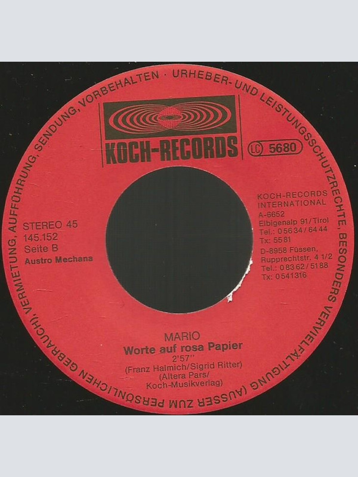 Vinyl / Mario* - Ich Traf Dich