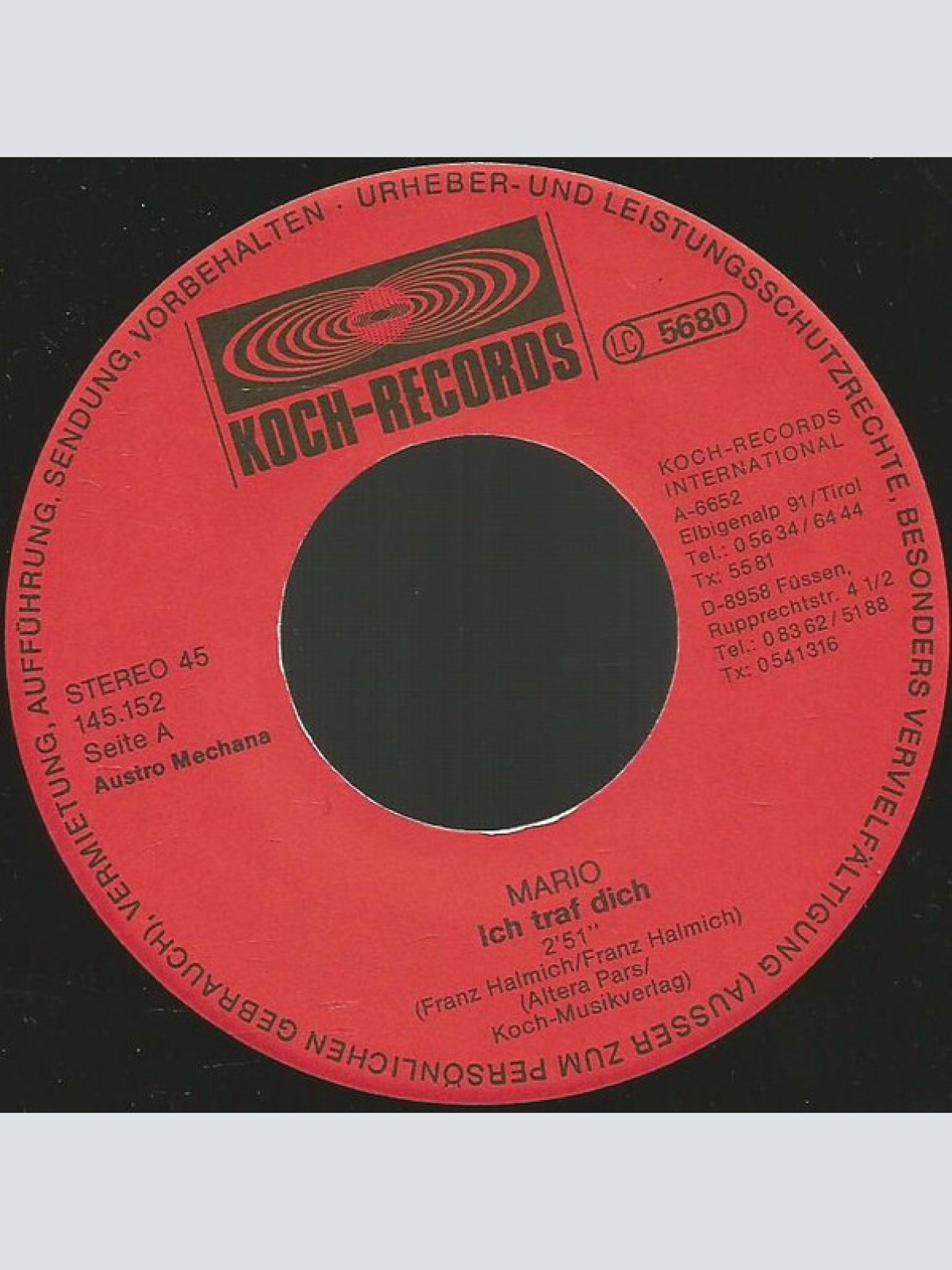 Vinyl / Mario* - Ich Traf Dich