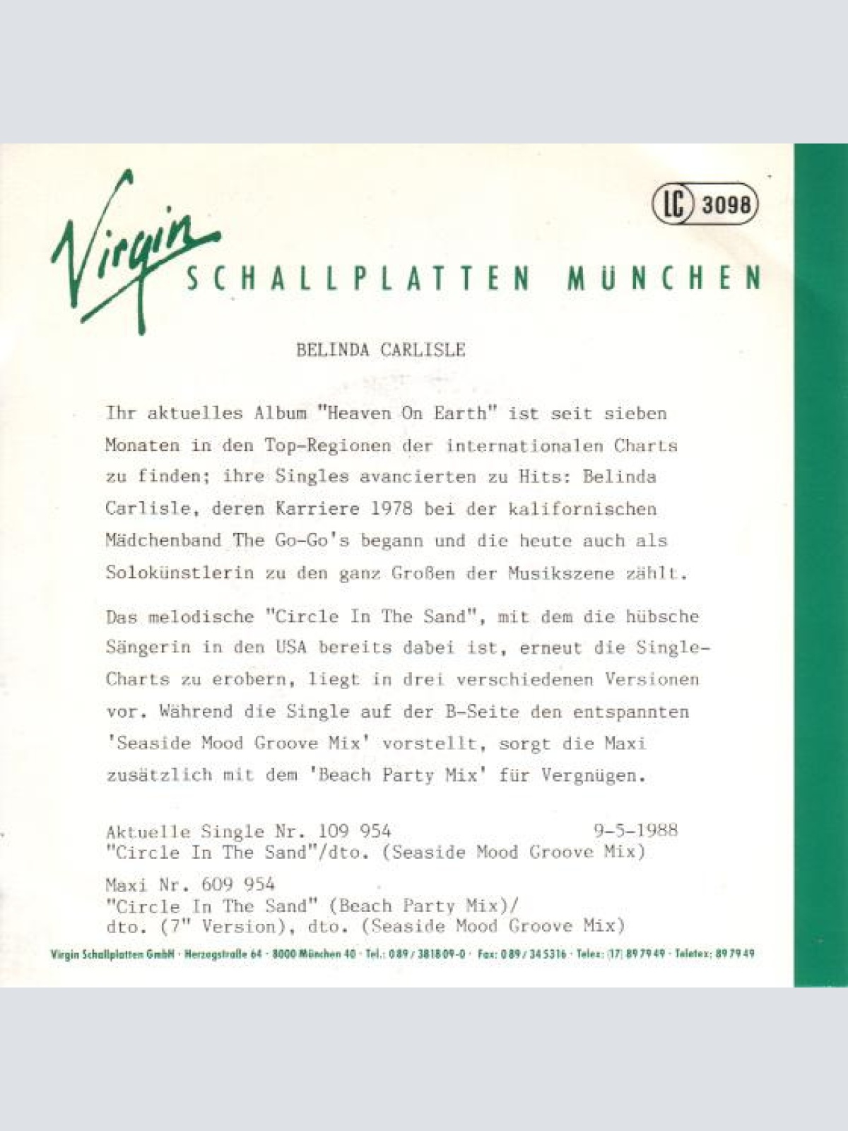 Vinyl / Belinda Carlisle - Circle In The Sand