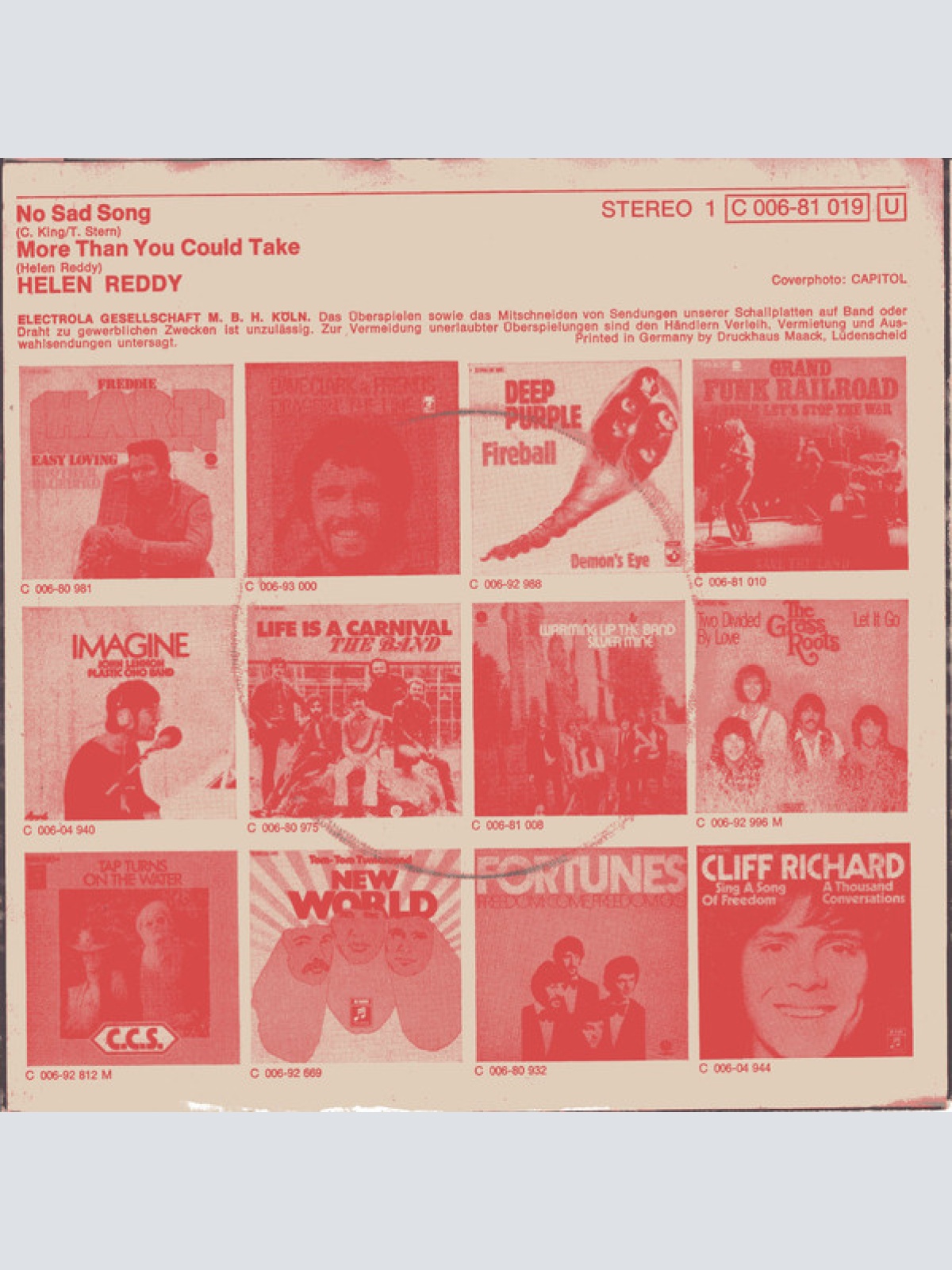 Vinyl / Helen Reddy - No Sad Song / More Than You Could Take