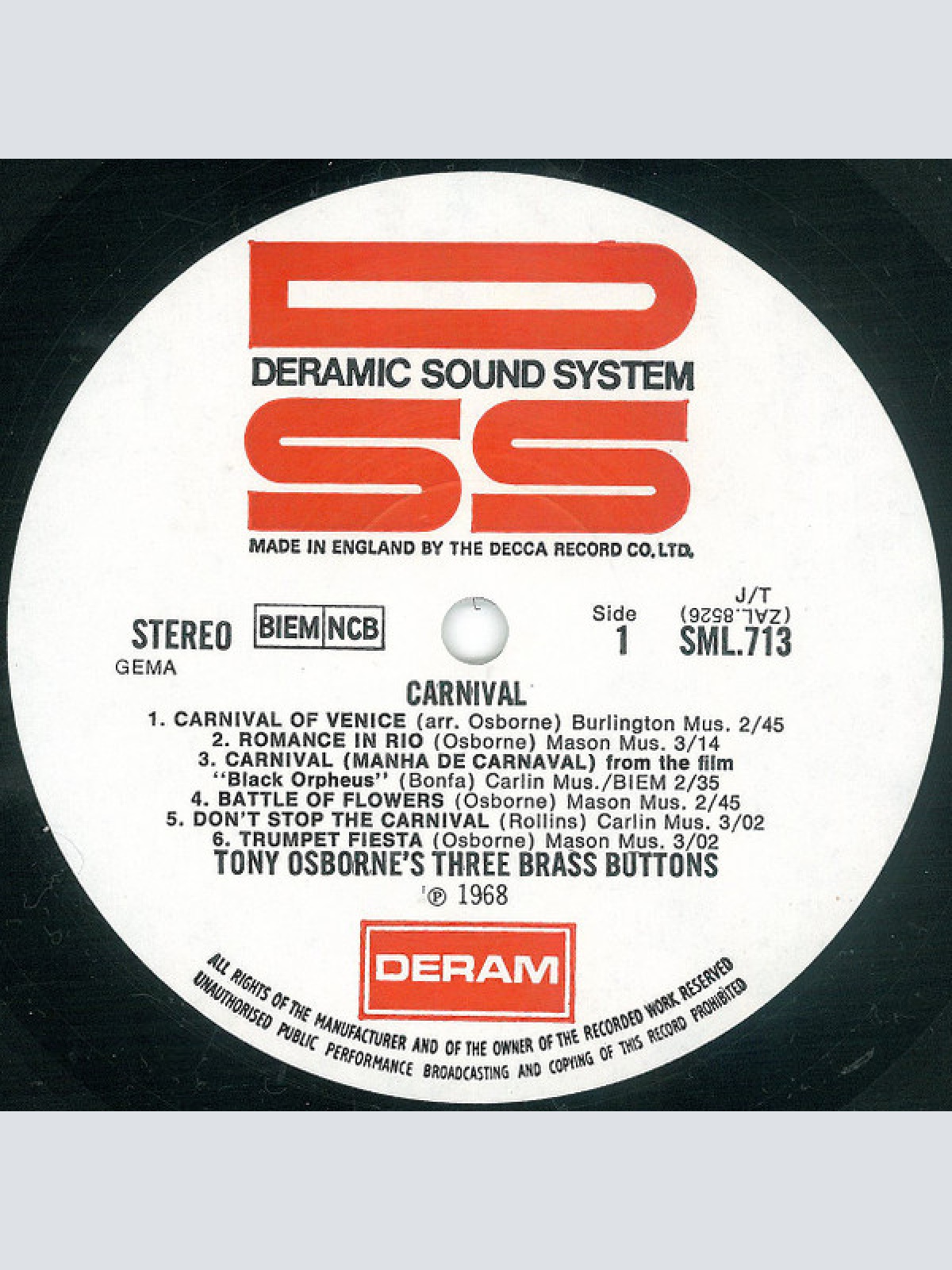 Vinyl / Tony Osborne's Three Brass Buttons - Carnival