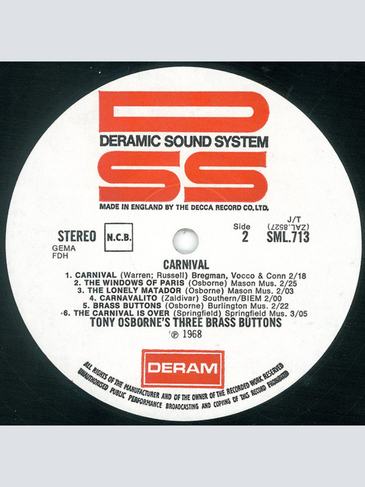 Vinyl / Tony Osborne's Three Brass Buttons - Carnival