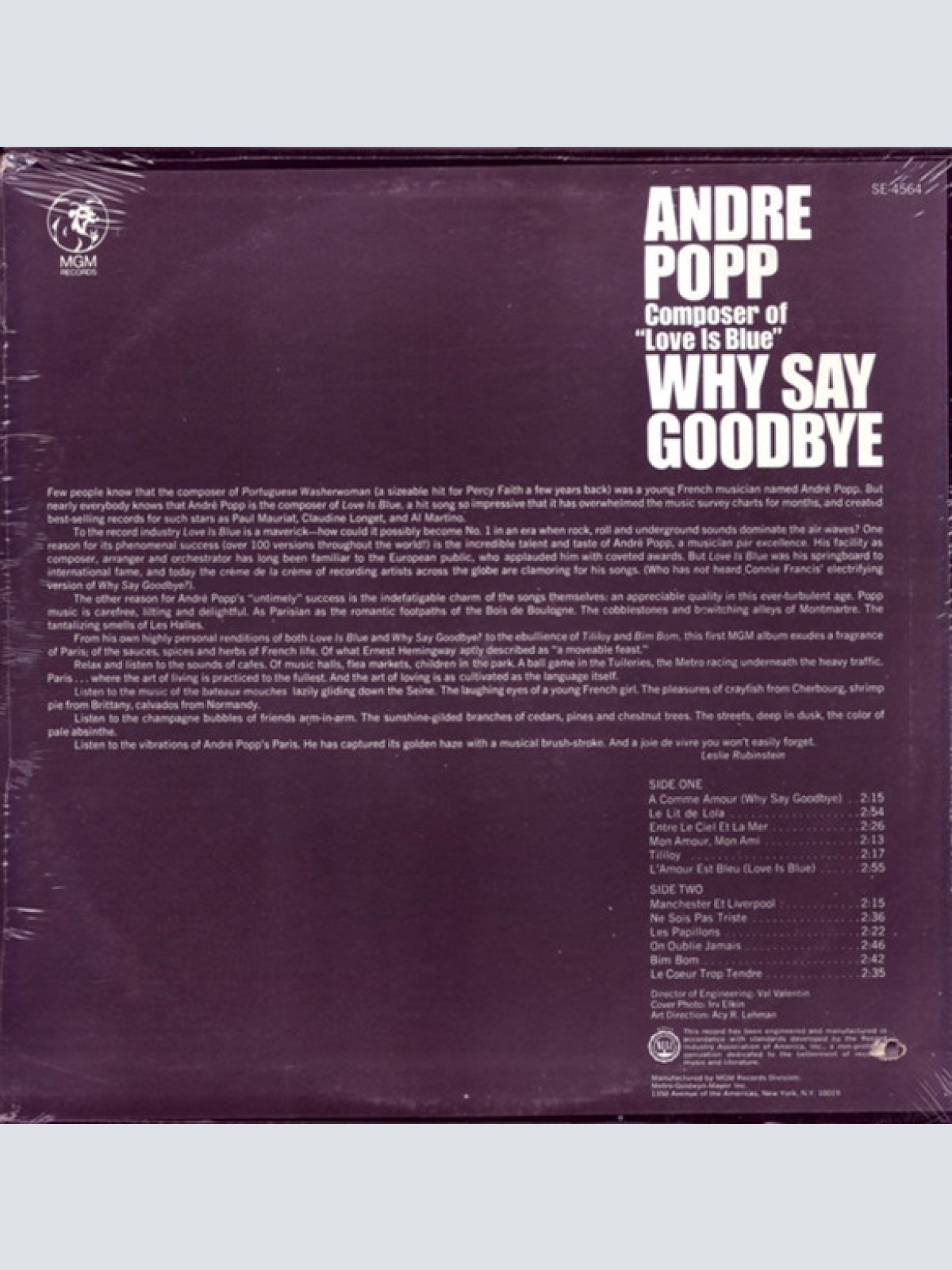 Vinyl / André Popp - Why Say Goodbye
