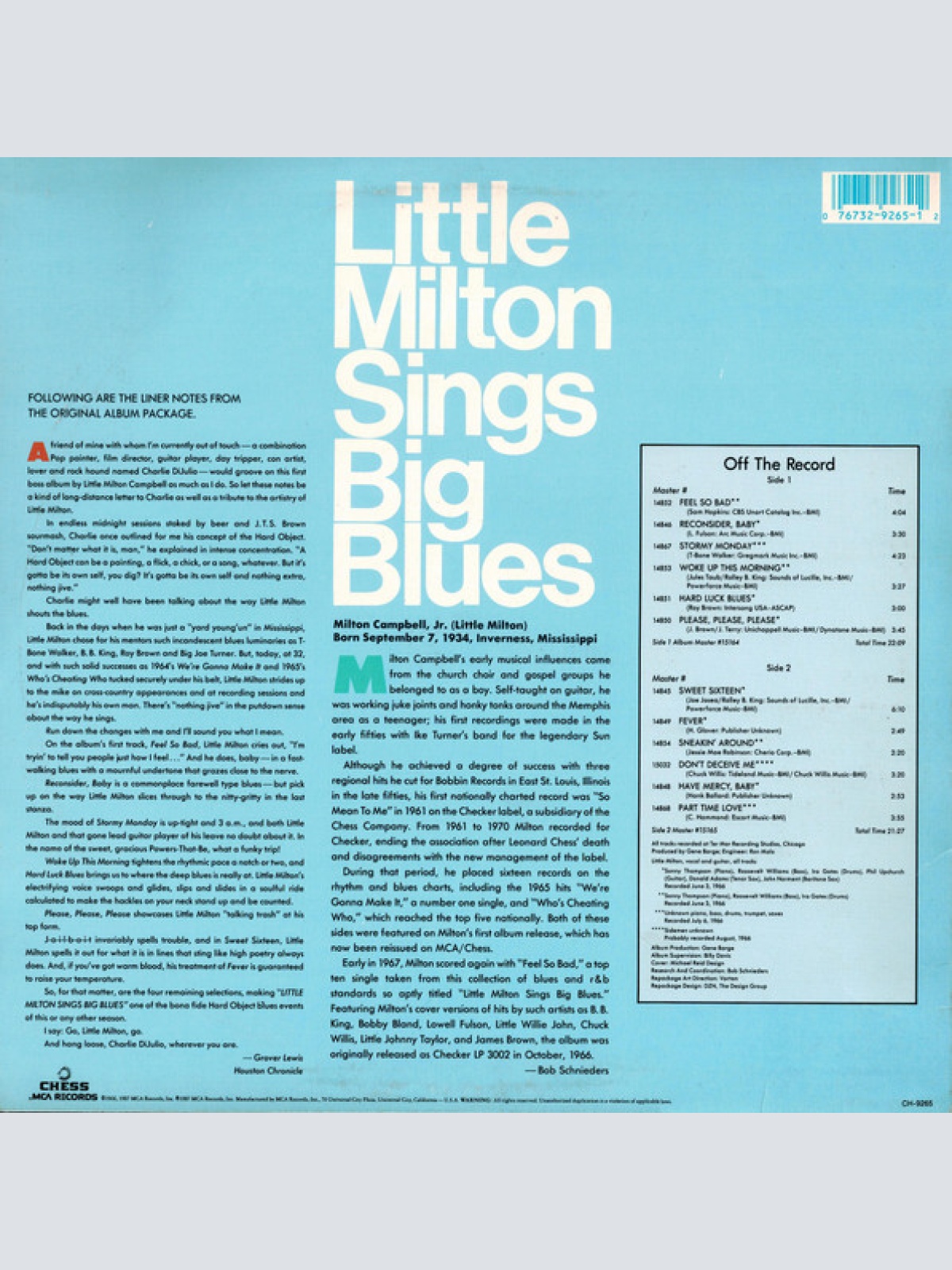Vinyl / Little Milton - Sings Big Blues