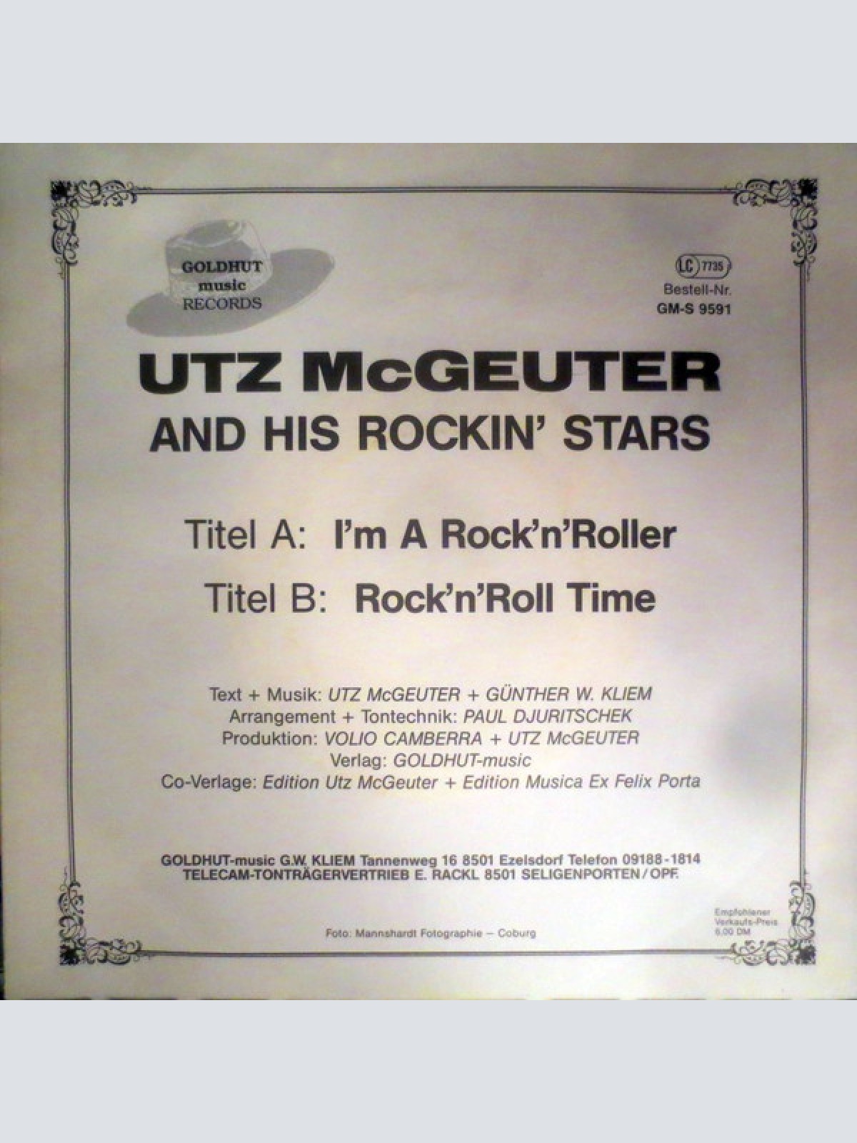 Vinyl / Utz McGeuter And His Rockin' Stars - I'm A Rock 'n' Roller / Rock 'n' Roll Time